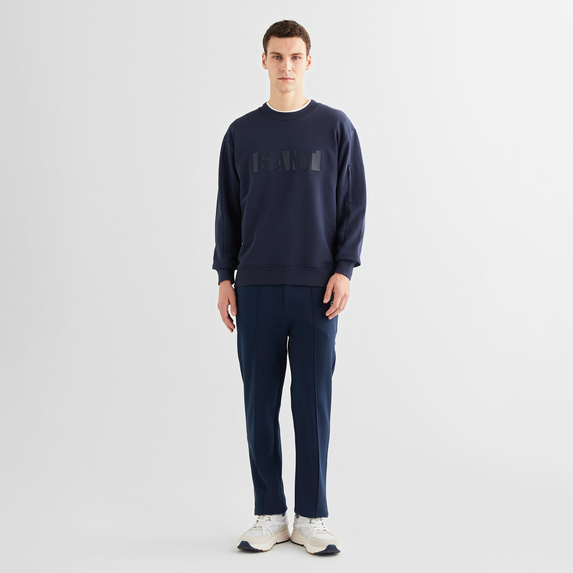 GANT Erkek Lacivert Relaxed Fit Bisiklet Yaka Logolu Sweatshirt