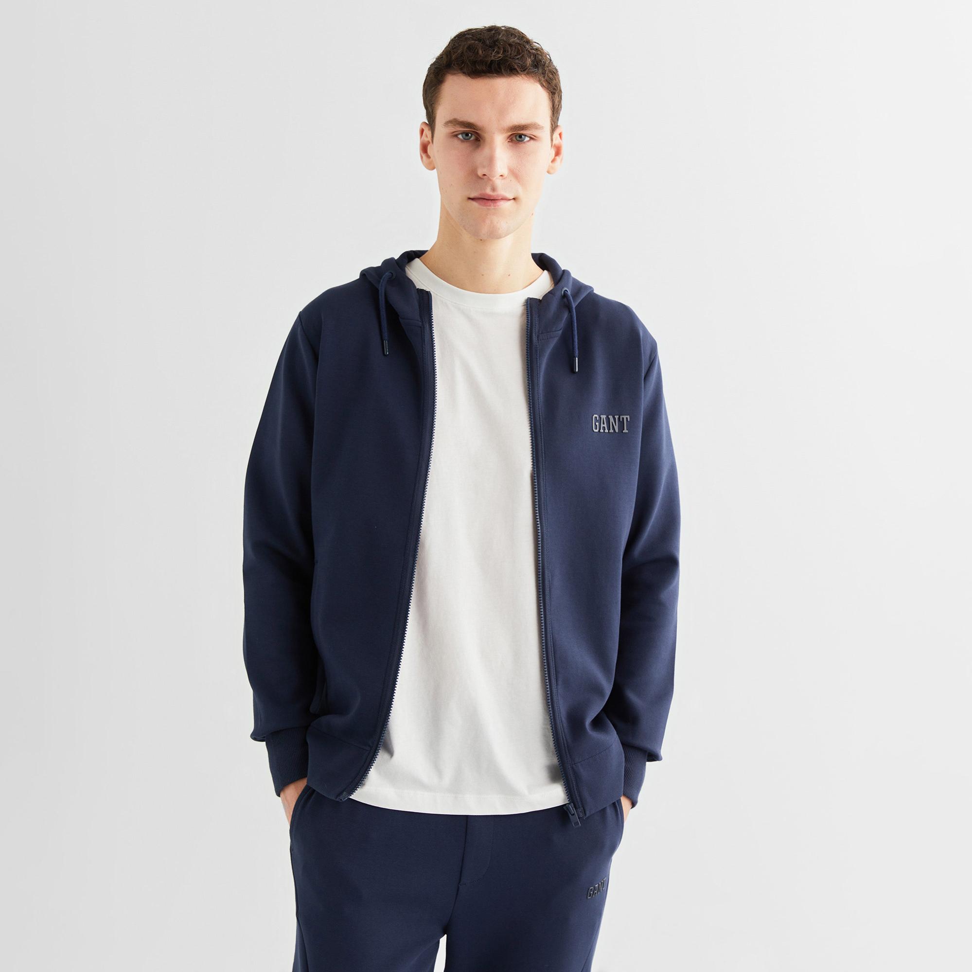 GANT Erkek Lacivert Relaxed Fit Kapüşonlu Logolu Sweatshirt