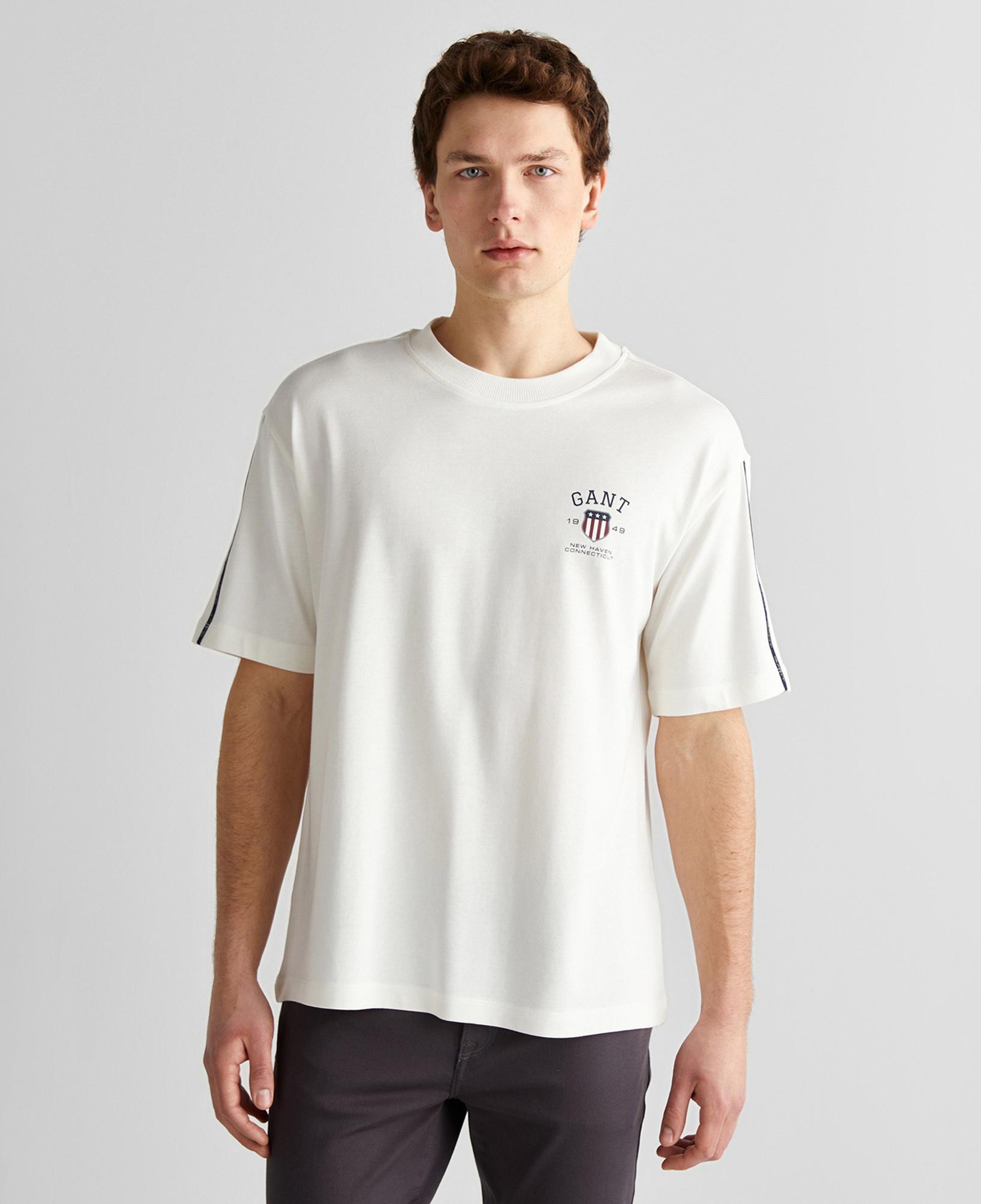GANT Erkek Krem Relaxed Fit Bisiklet Yaka Logolu T-Shirt