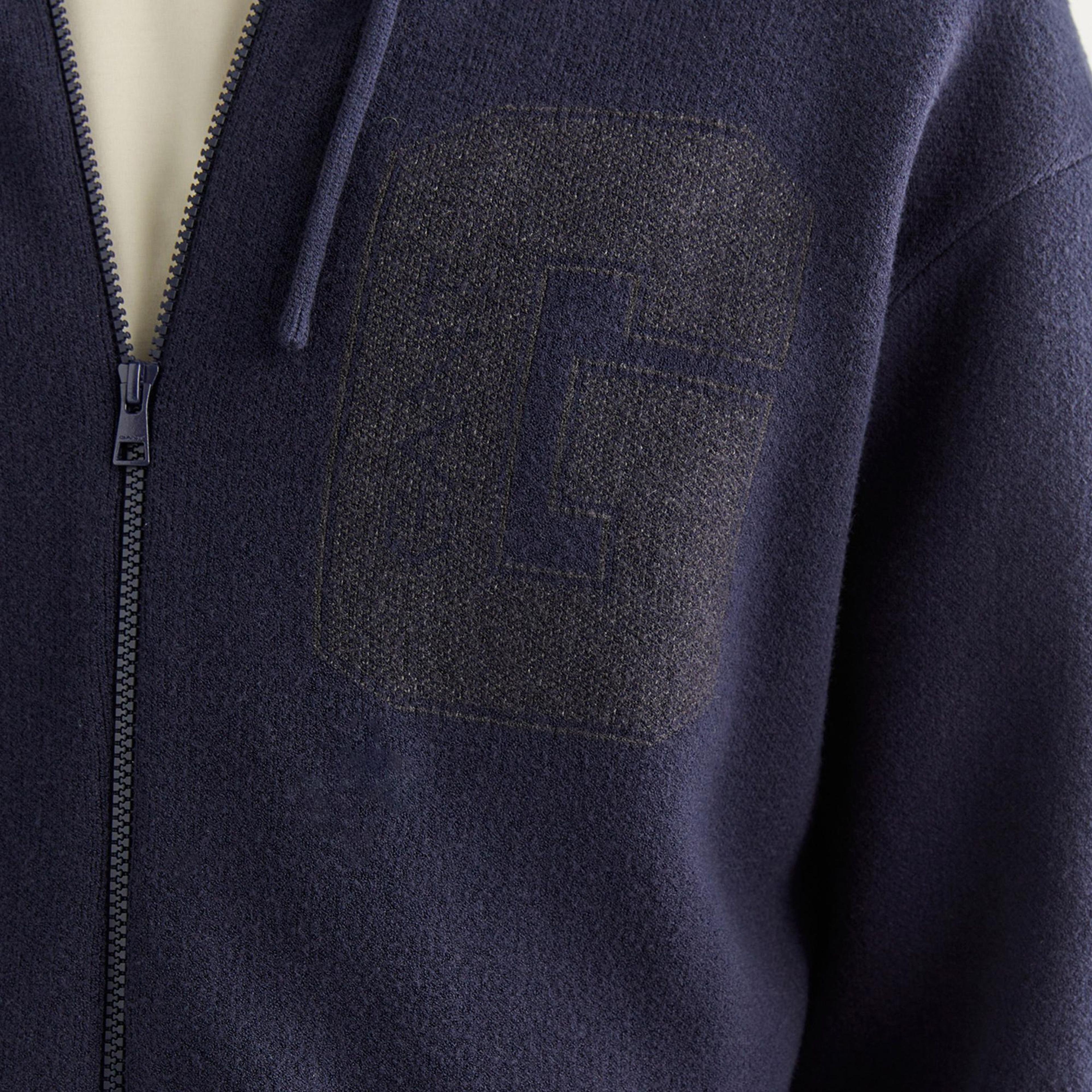 GANT Erkek Lacivert Regular Fit Kapüşonlu Logolu Hırka