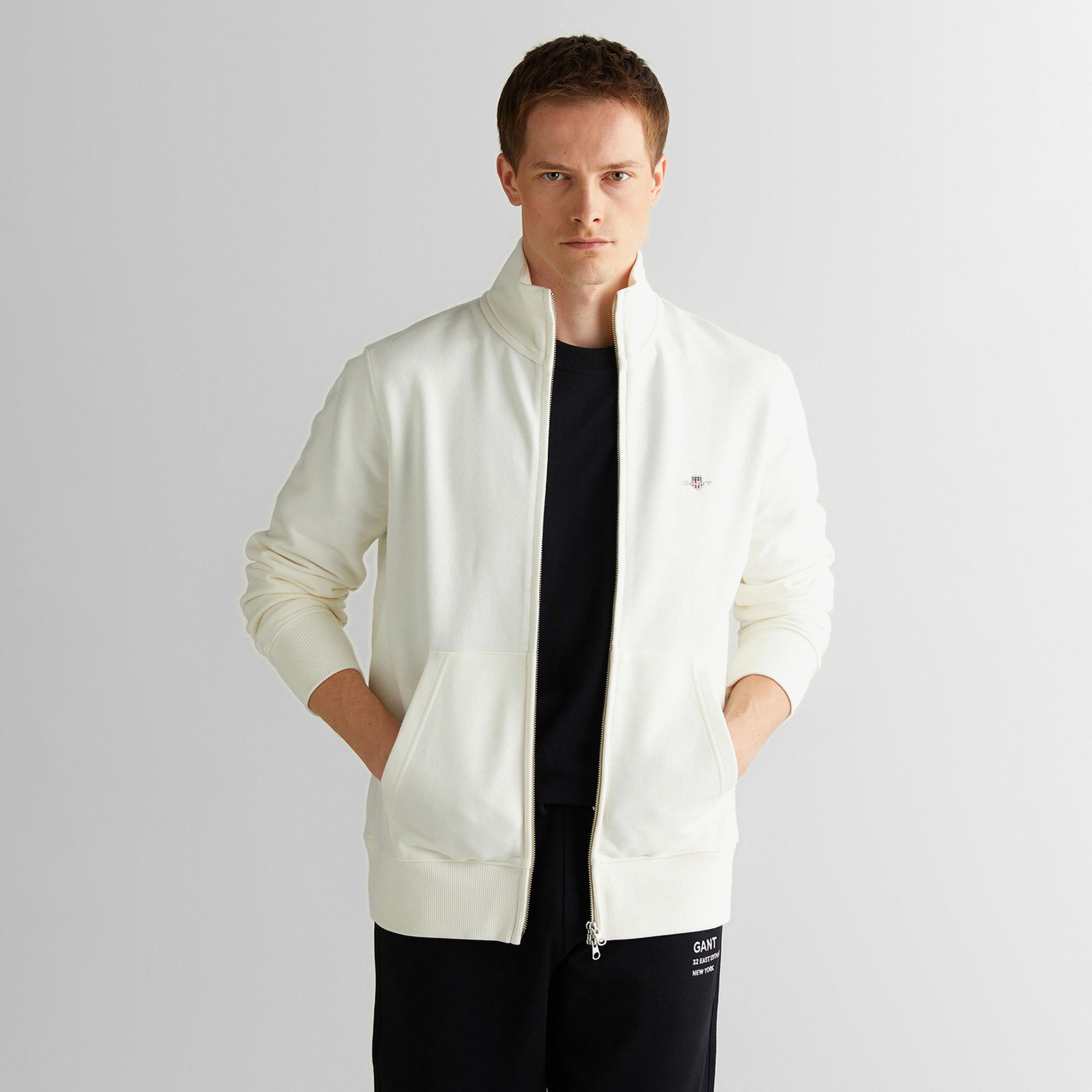 GANT Erkek Beyaz Regular Fit Fermuarlı Sweatshirt
