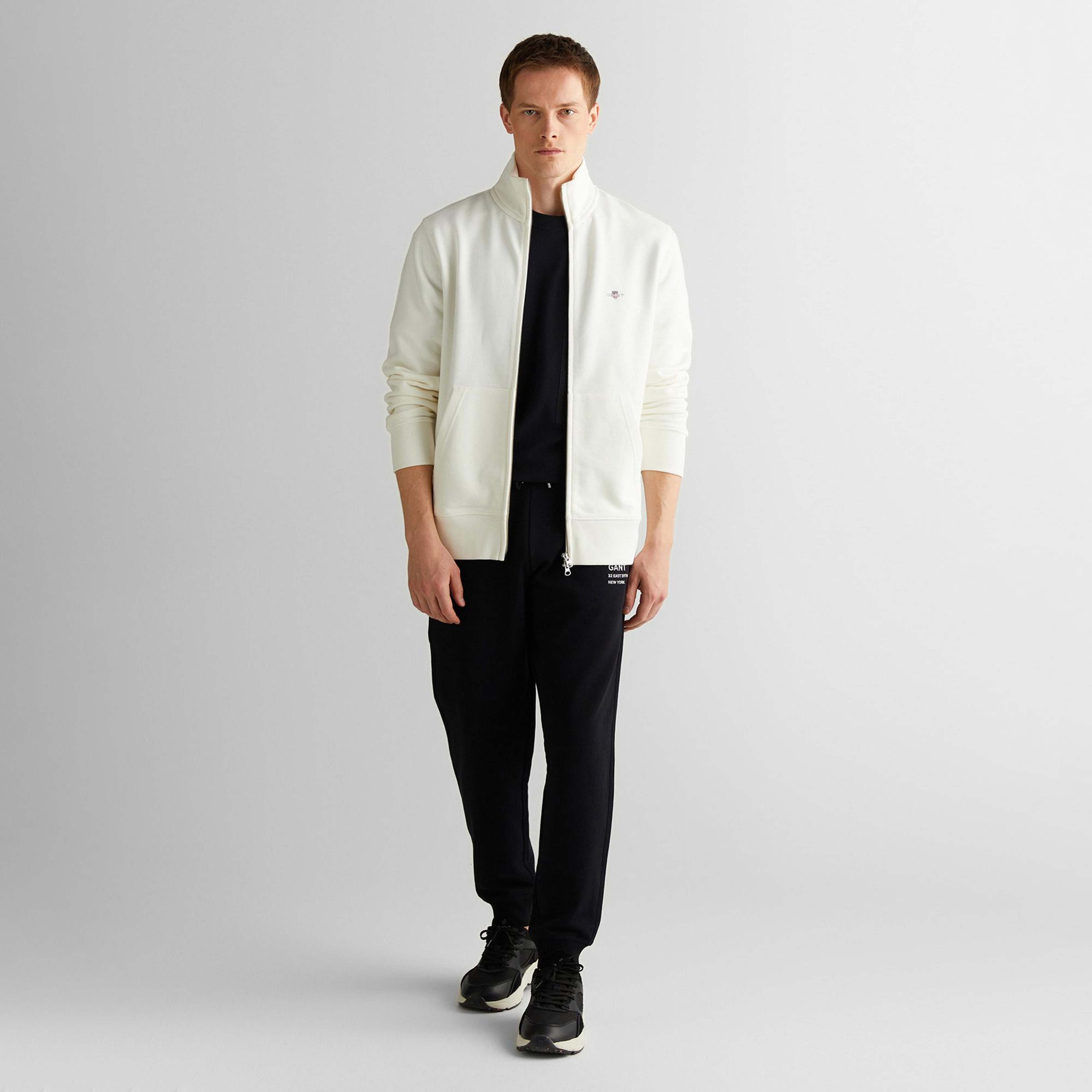 GANT Erkek Beyaz Regular Fit Fermuarlı Sweatshirt