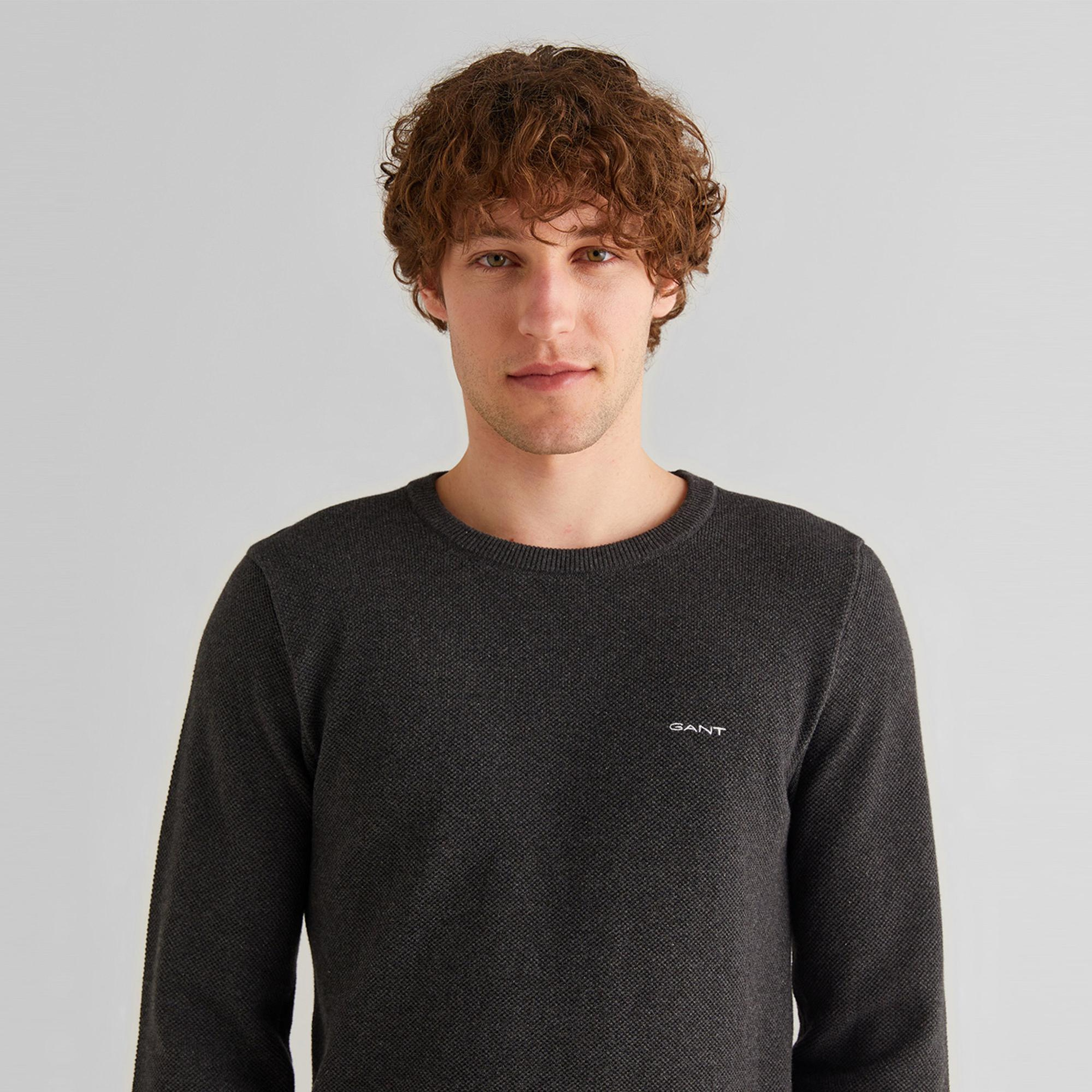 GANT Erkek Gri Regular Fit Bisiklet Yaka Kazak