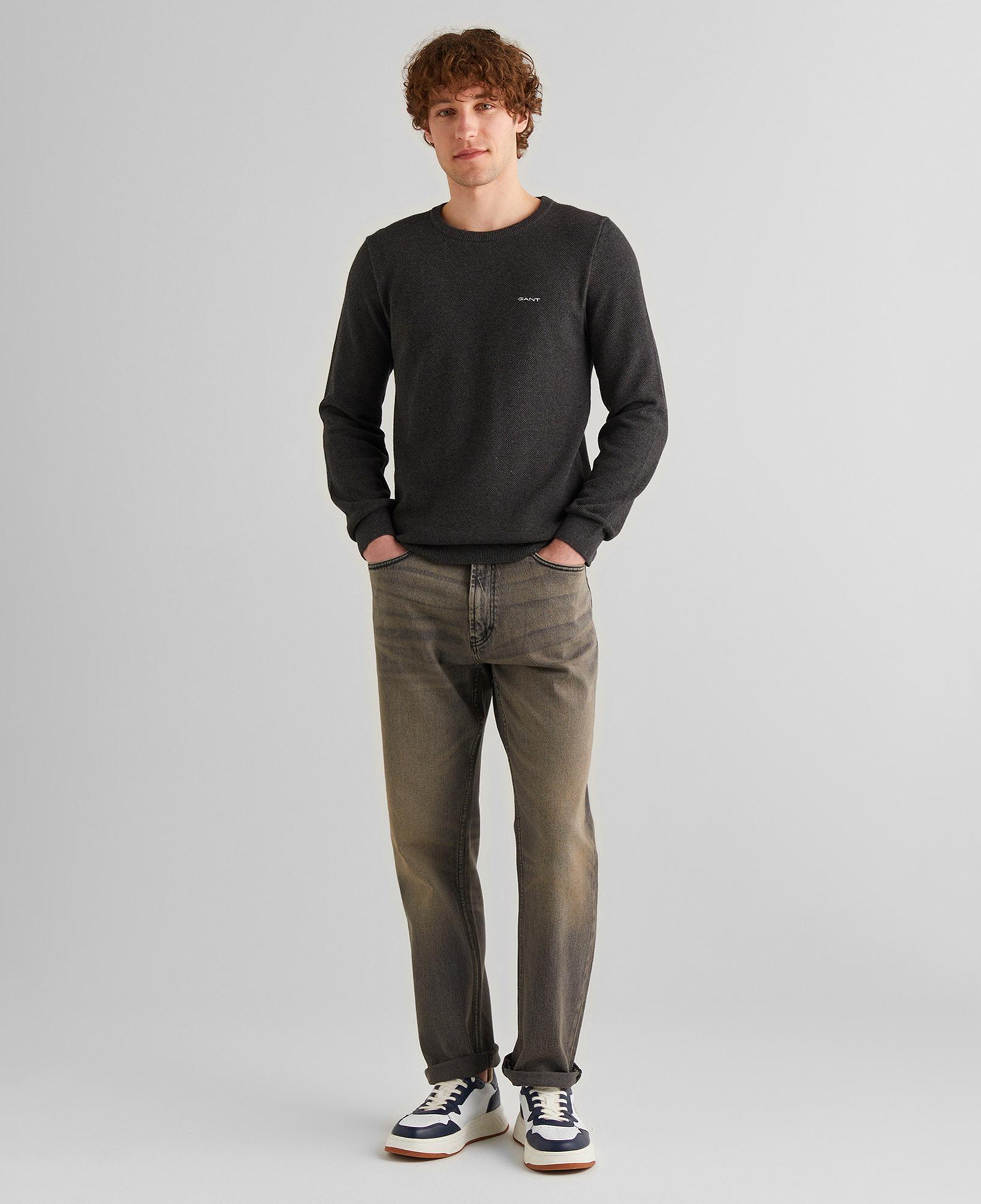 GANT Erkek Gri Regular Fit Bisiklet Yaka Kazak