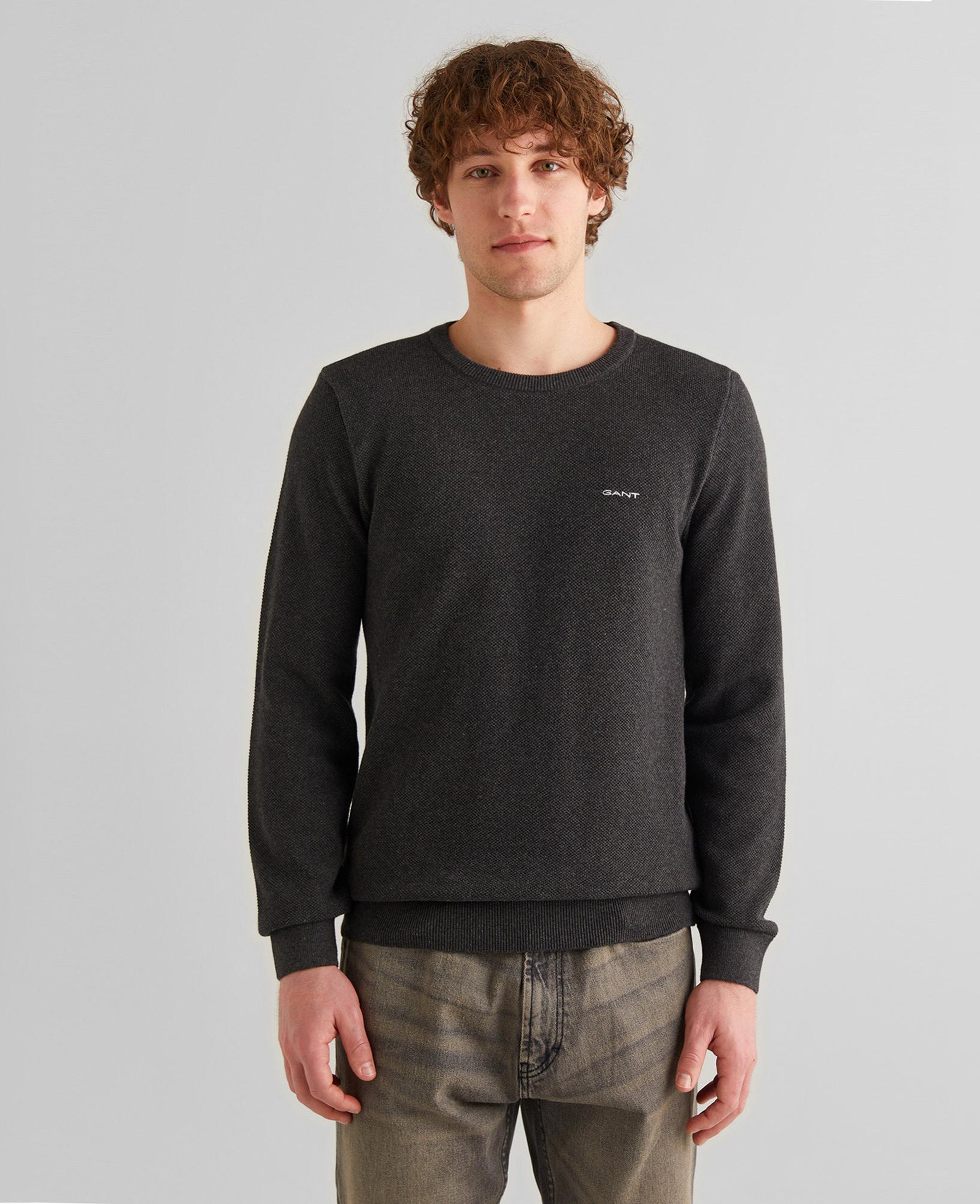 GANT Erkek Gri Regular Fit Bisiklet Yaka Kazak