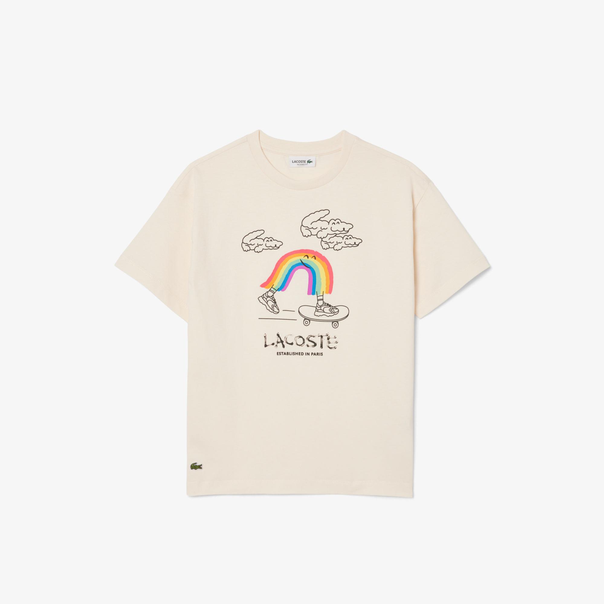 Lacoste Çocuk Bisiklet Yaka Desenli Krem T-Shirt