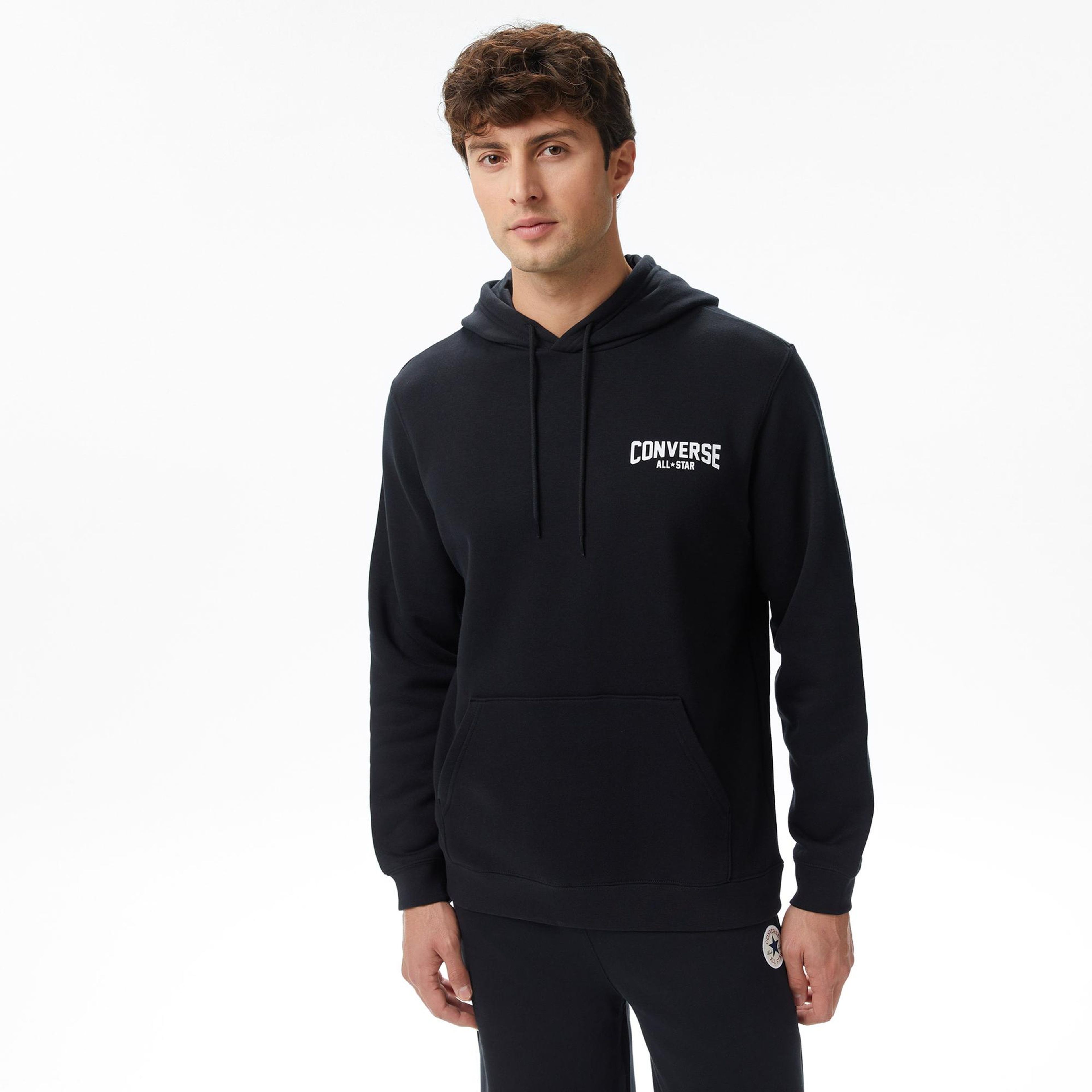 Converse Classic Erkek Grafik Baskılı Siyah Hoodie