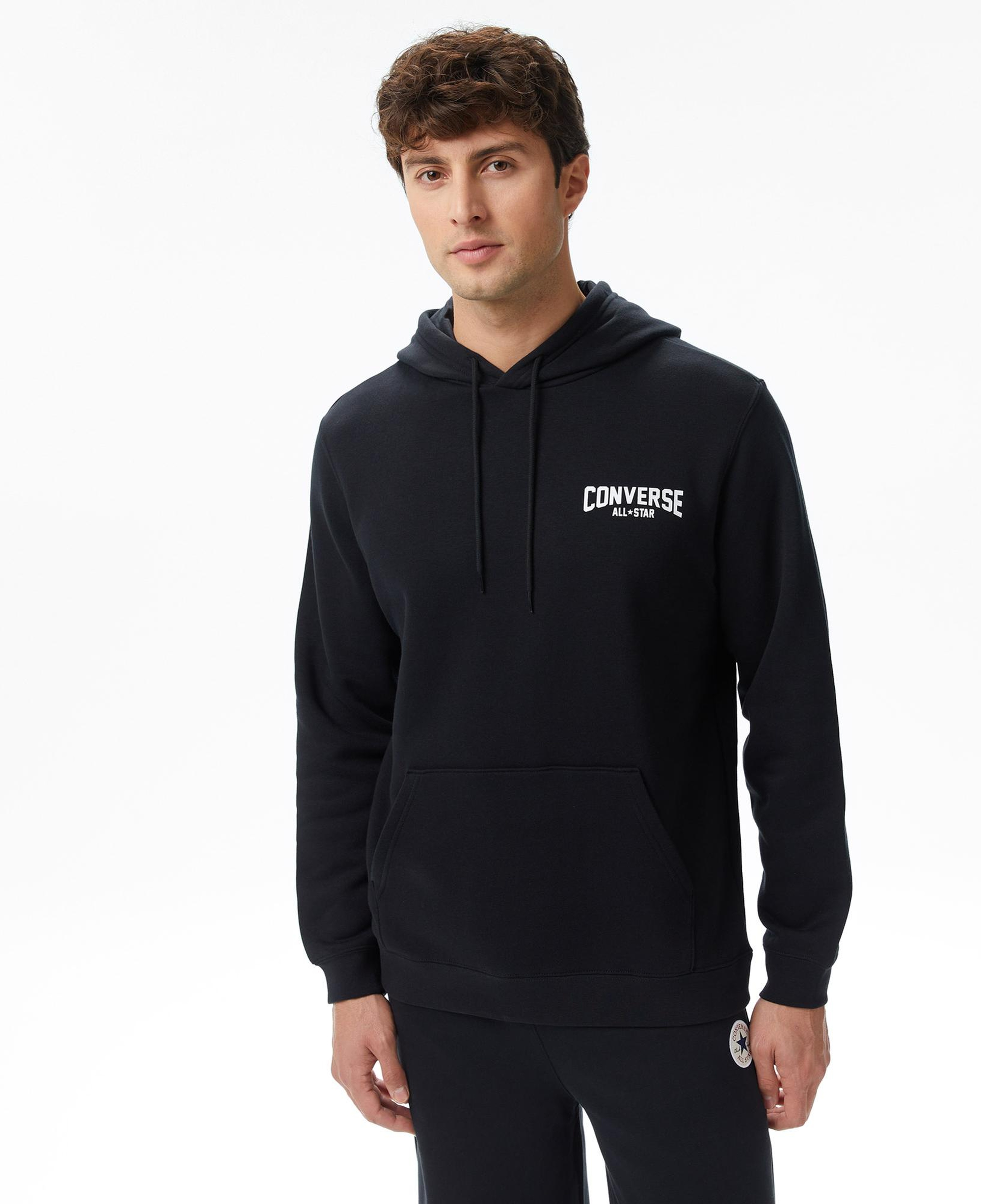 Converse Classic Erkek Grafik Baskılı Siyah Hoodie