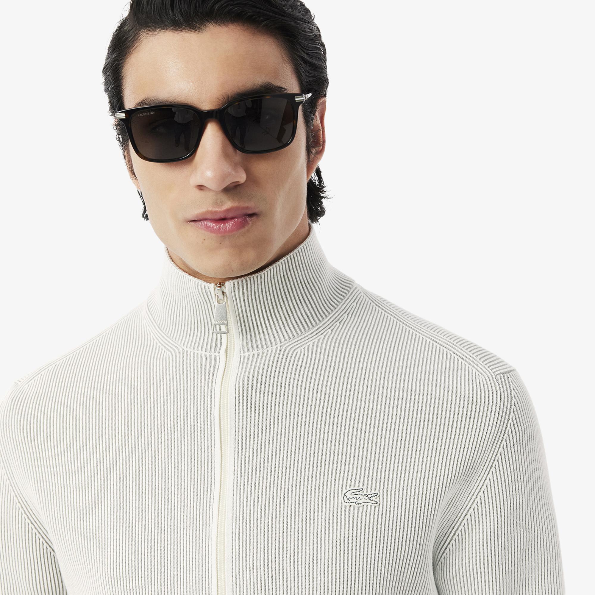 Lacoste Erkek Classic Fit Fermuarlı Yaka Gri Triko