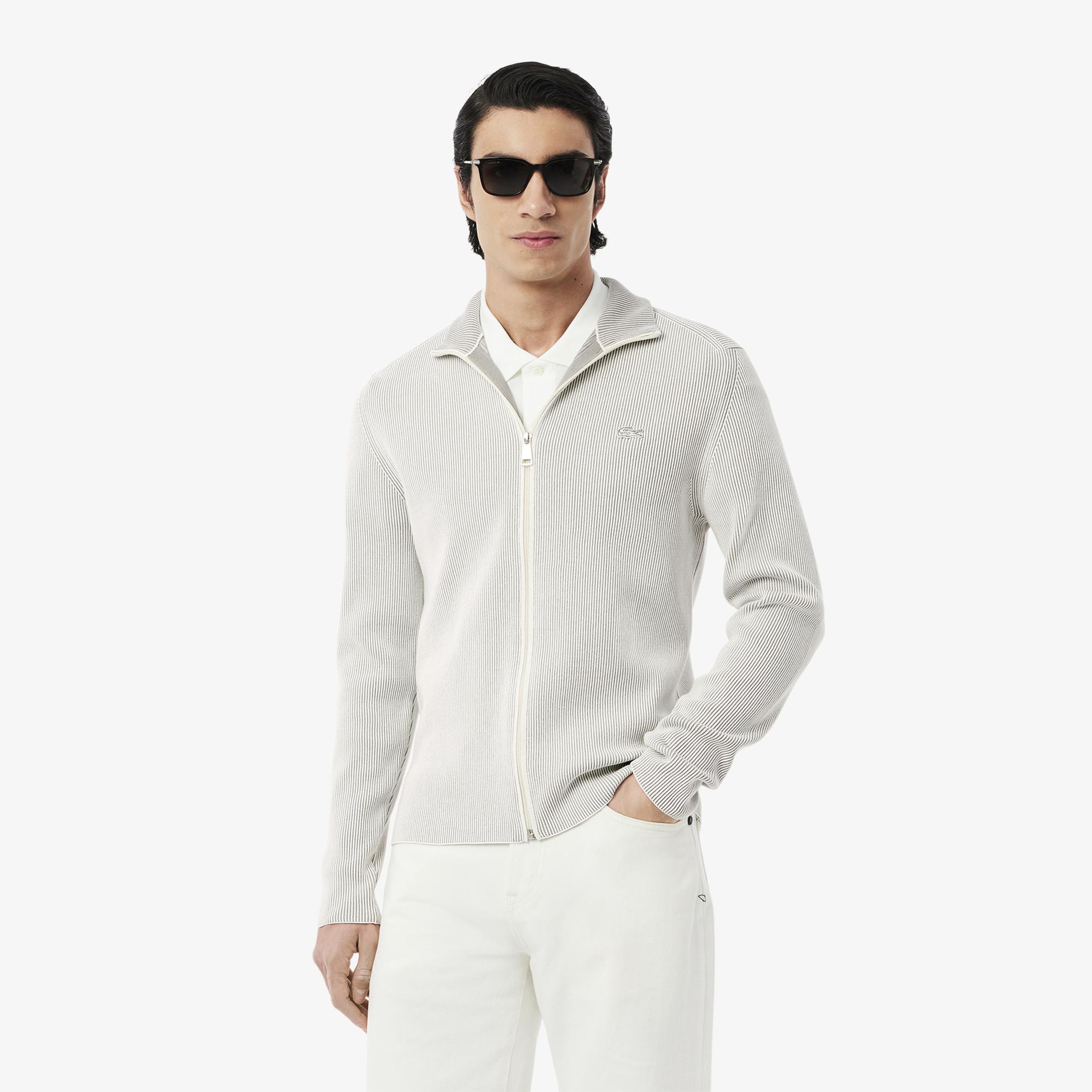 Lacoste Erkek Classic Fit Fermuarlı Yaka Gri Triko