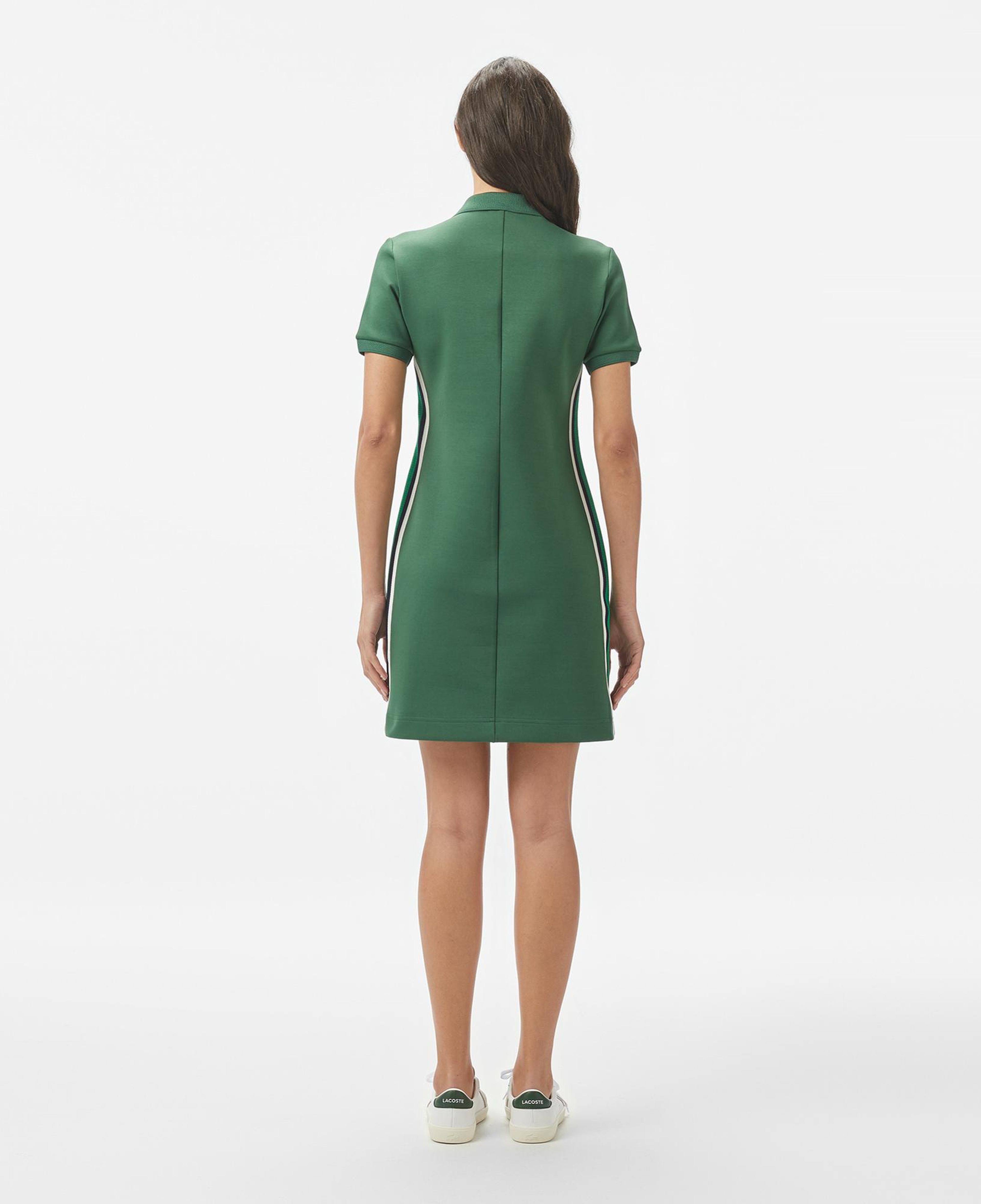 Lacoste Kadın Classic Fit Kısa Kollu Yarım Fermuarlı Renk Bloklu Koyu Yeşil Elbise