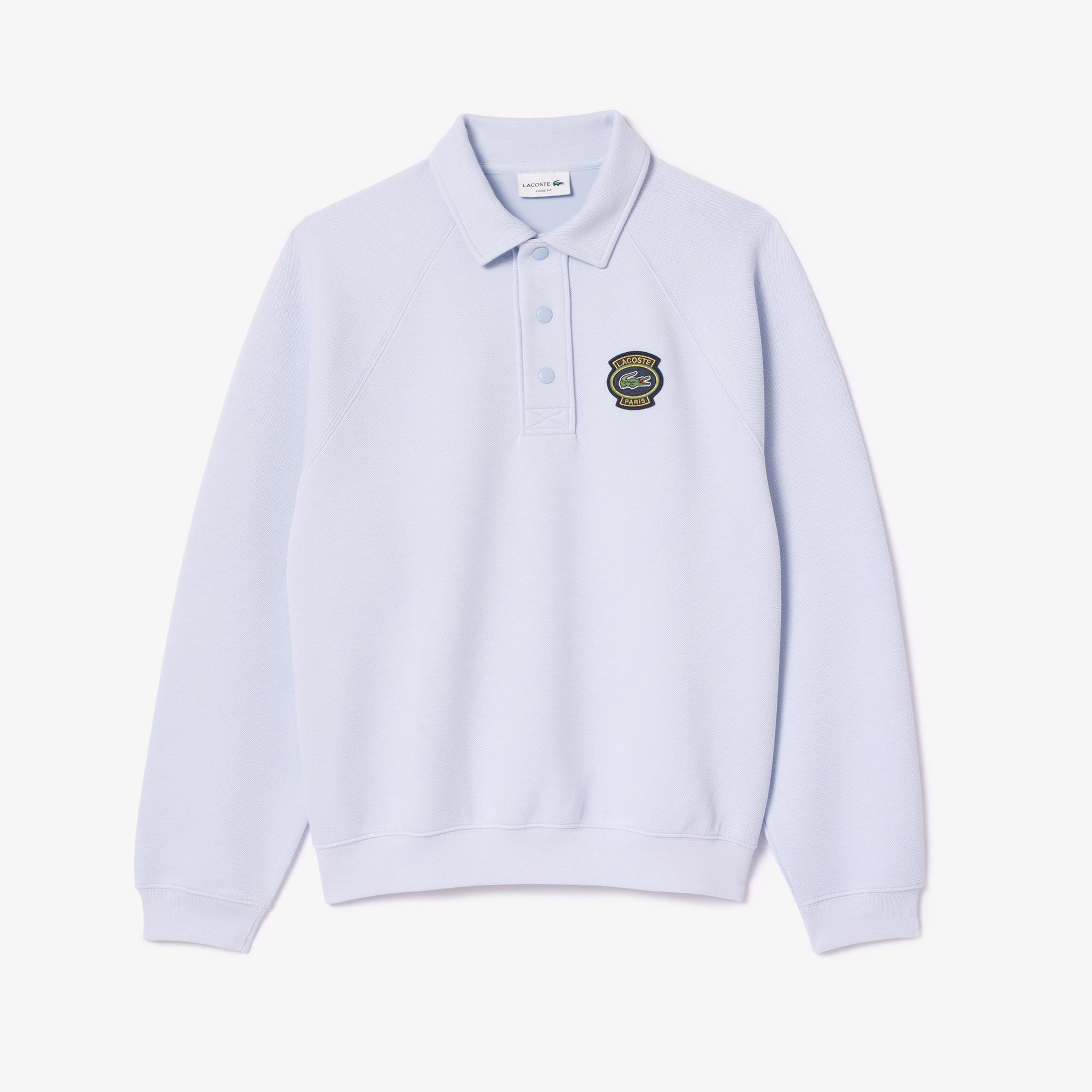 Erkek Loose Fit Polo Yaka Mavi Sweatshirt