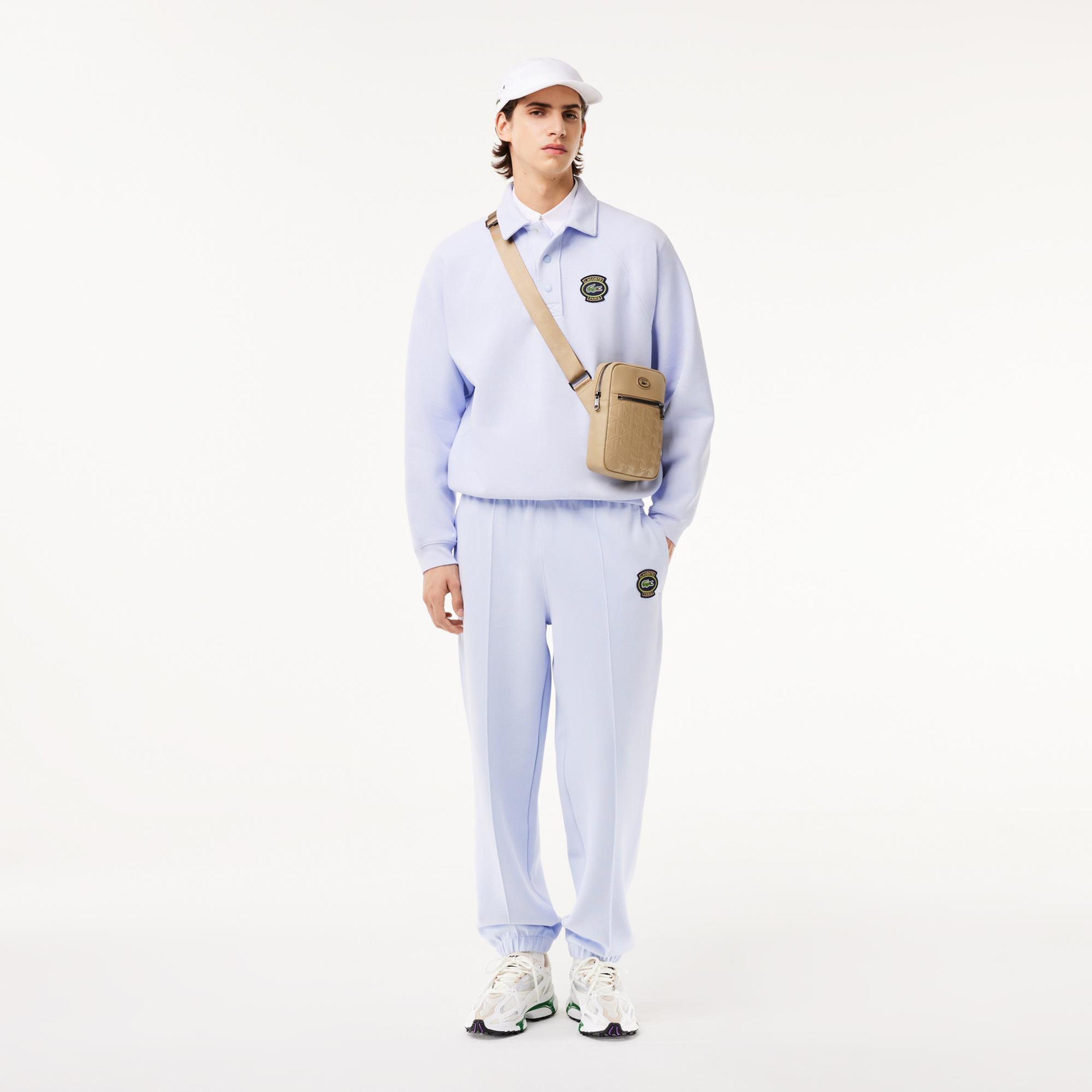 Erkek Loose Fit Polo Yaka Mavi Sweatshirt