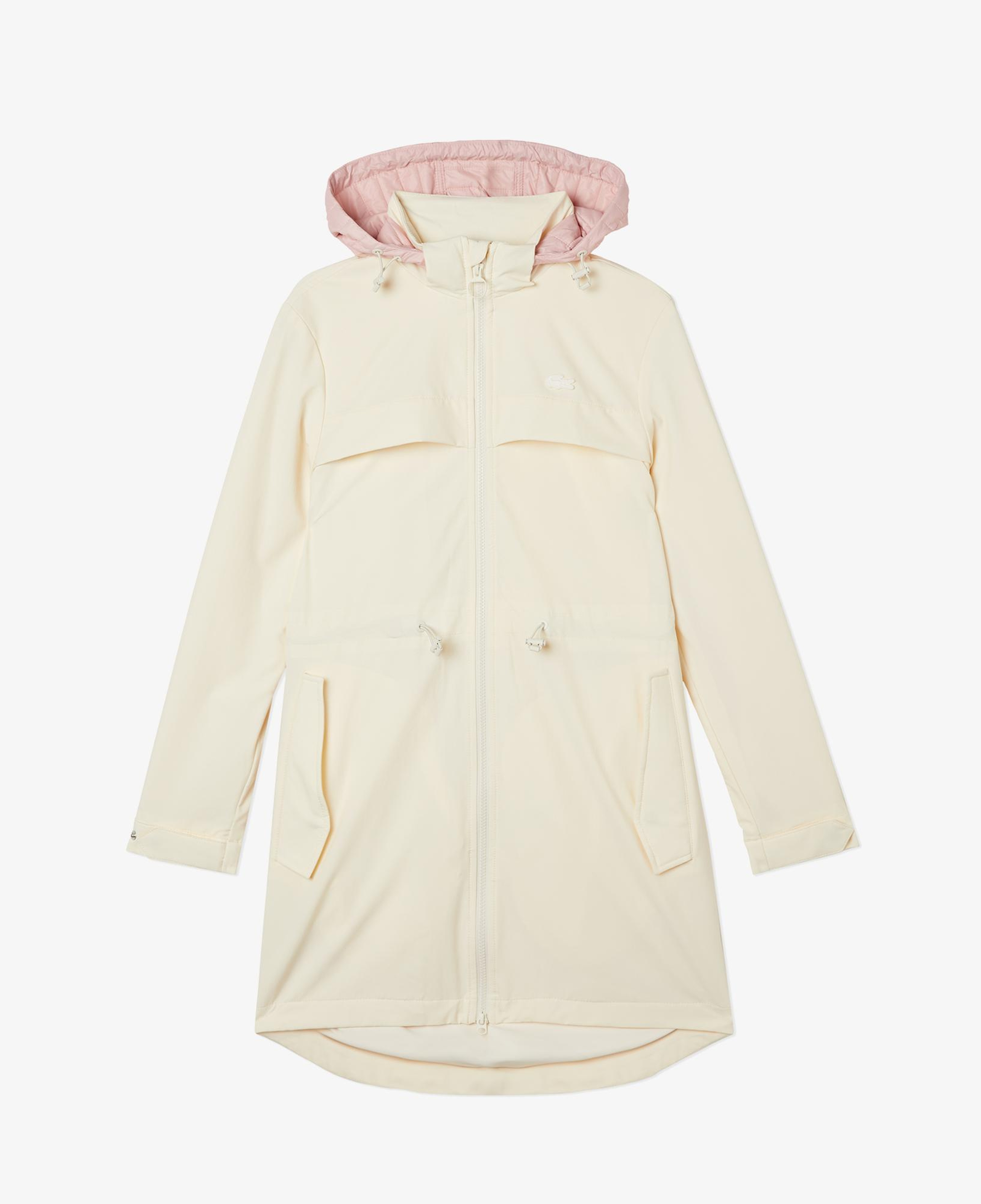 Kadın Kapüşonlu Baskılı Beyaz Mont