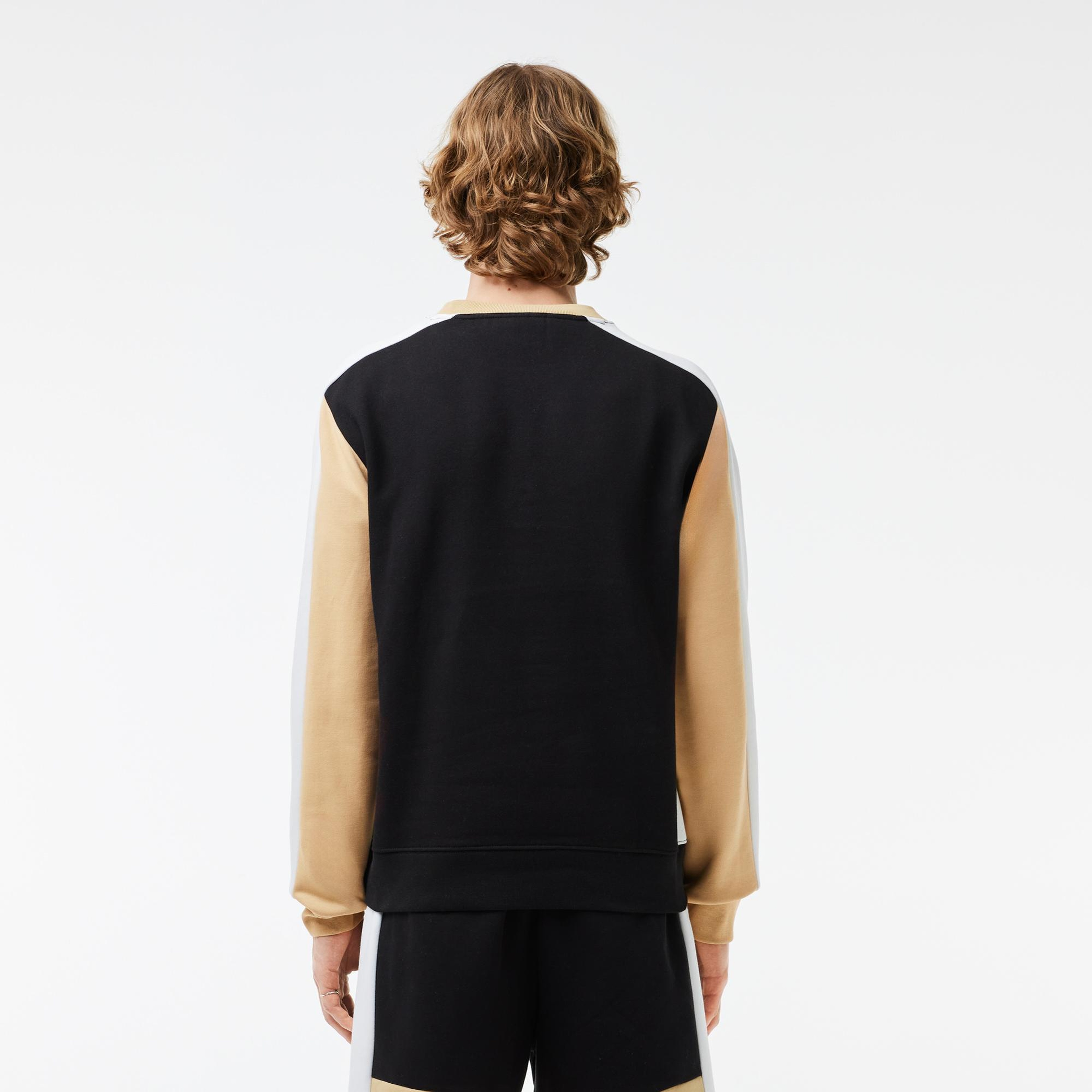 Erkek Classic Fit Bisiklet Yaka Renk Bloklu Siyah Sweatshirt
