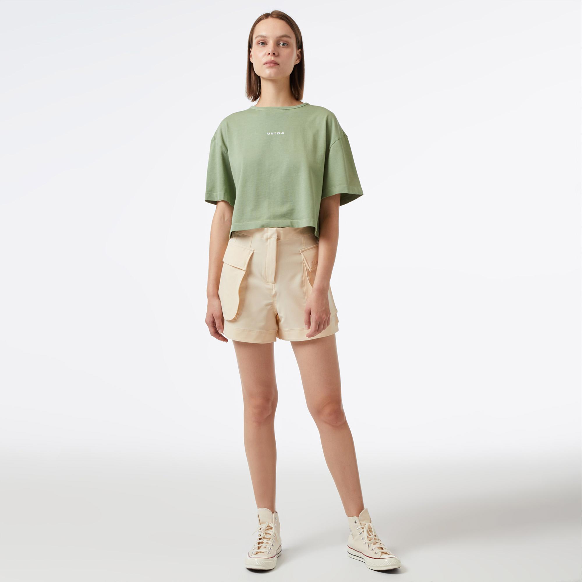 UNITED4 Kadın Haki Crop T-Shirt