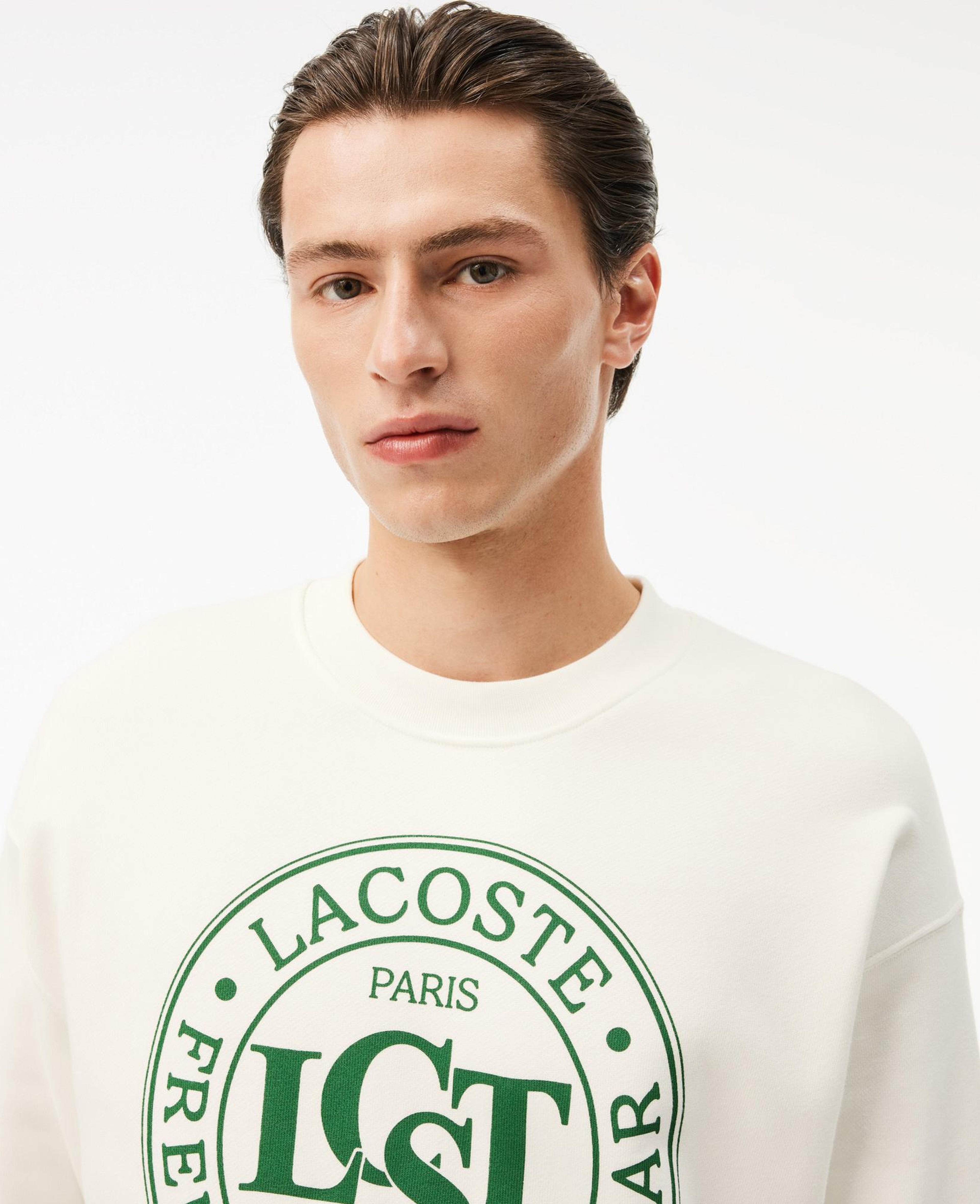 Lacoste Loose Fit Printed Fleece Unisex Krem Sweatshirt