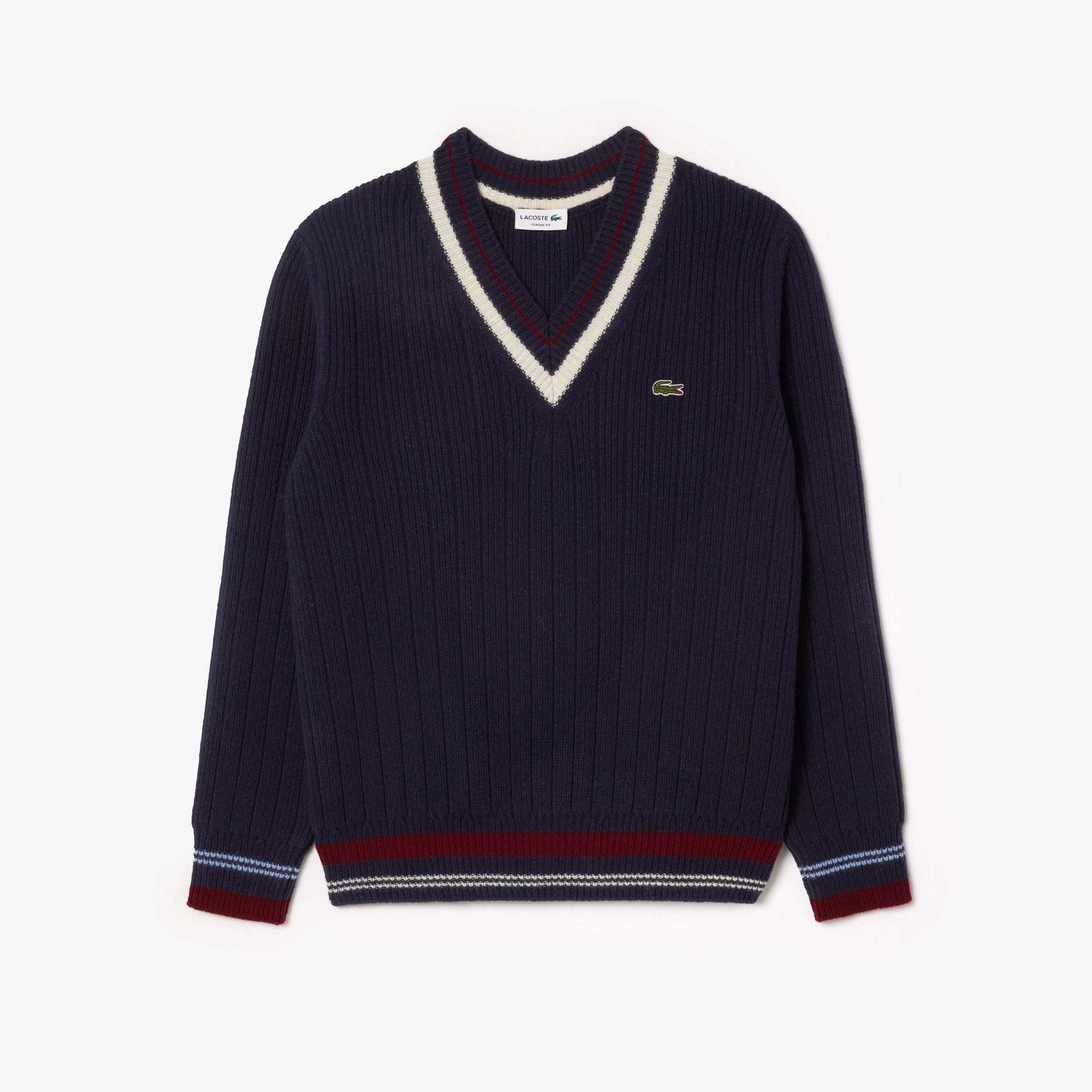 Erkek Classic Fit V Yaka Yün Lacivert Kazak