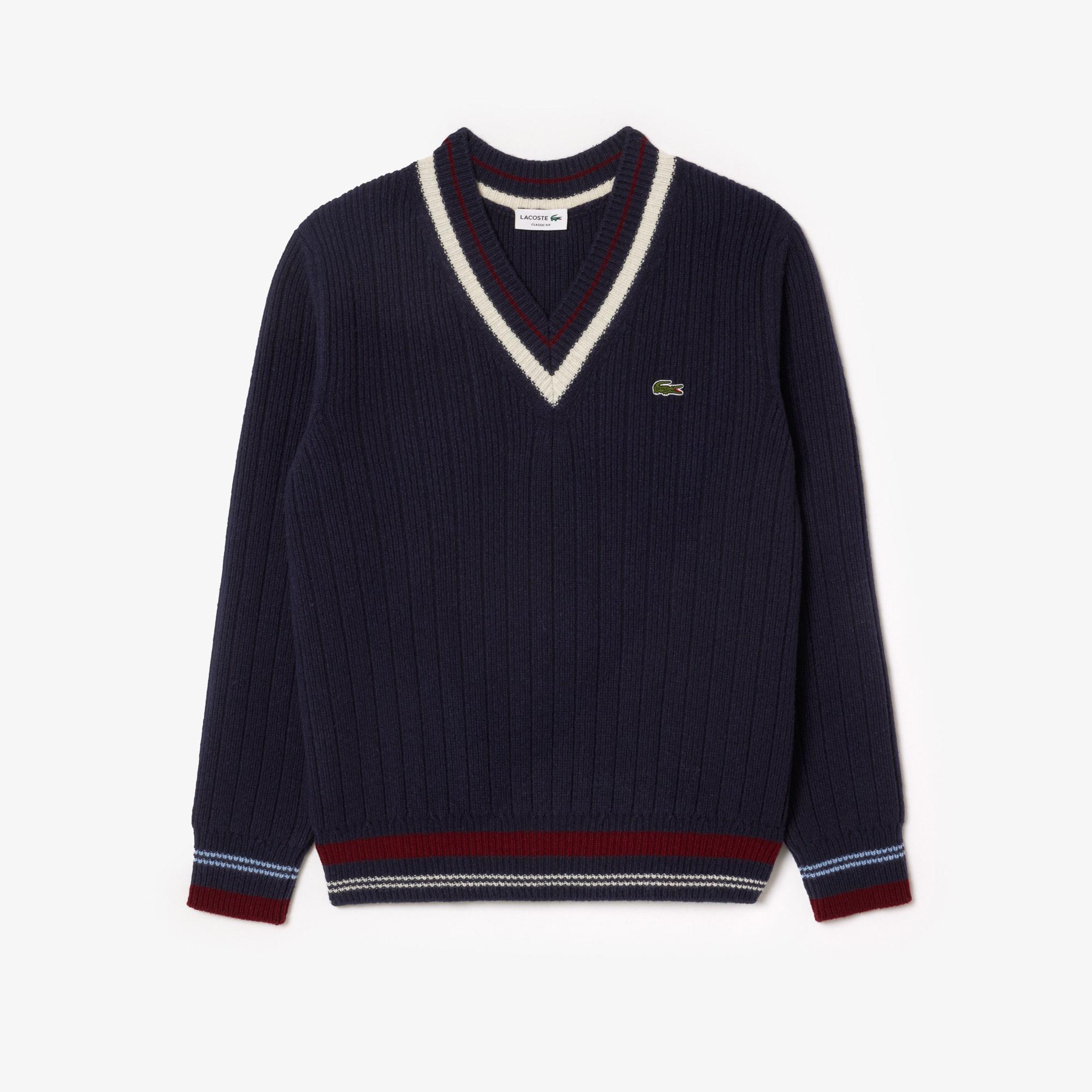 Erkek Classic Fit V Yaka Yün Lacivert Kazak