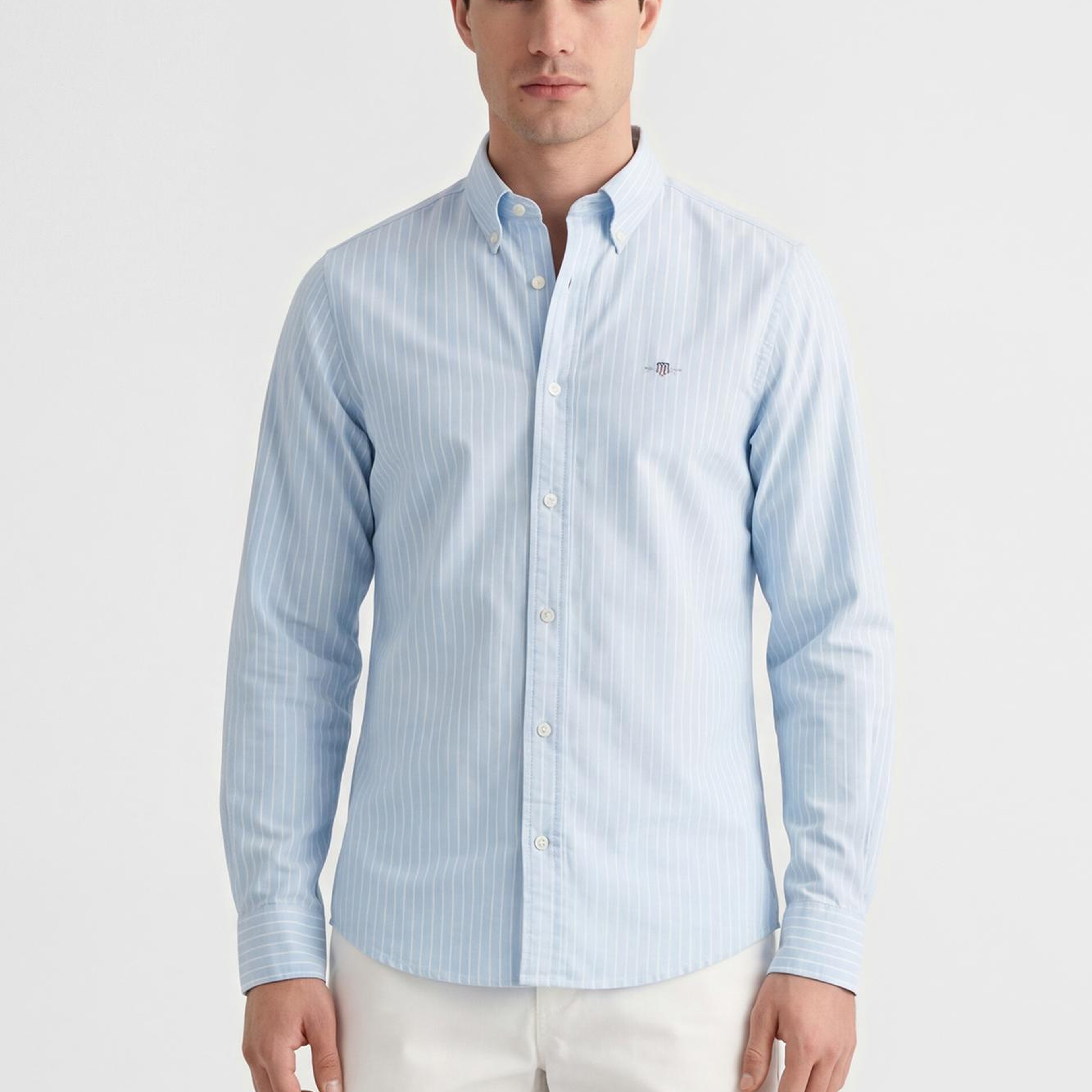 GANT Erkek Mavi Slim Fit Çizgili Logolu Gömlek