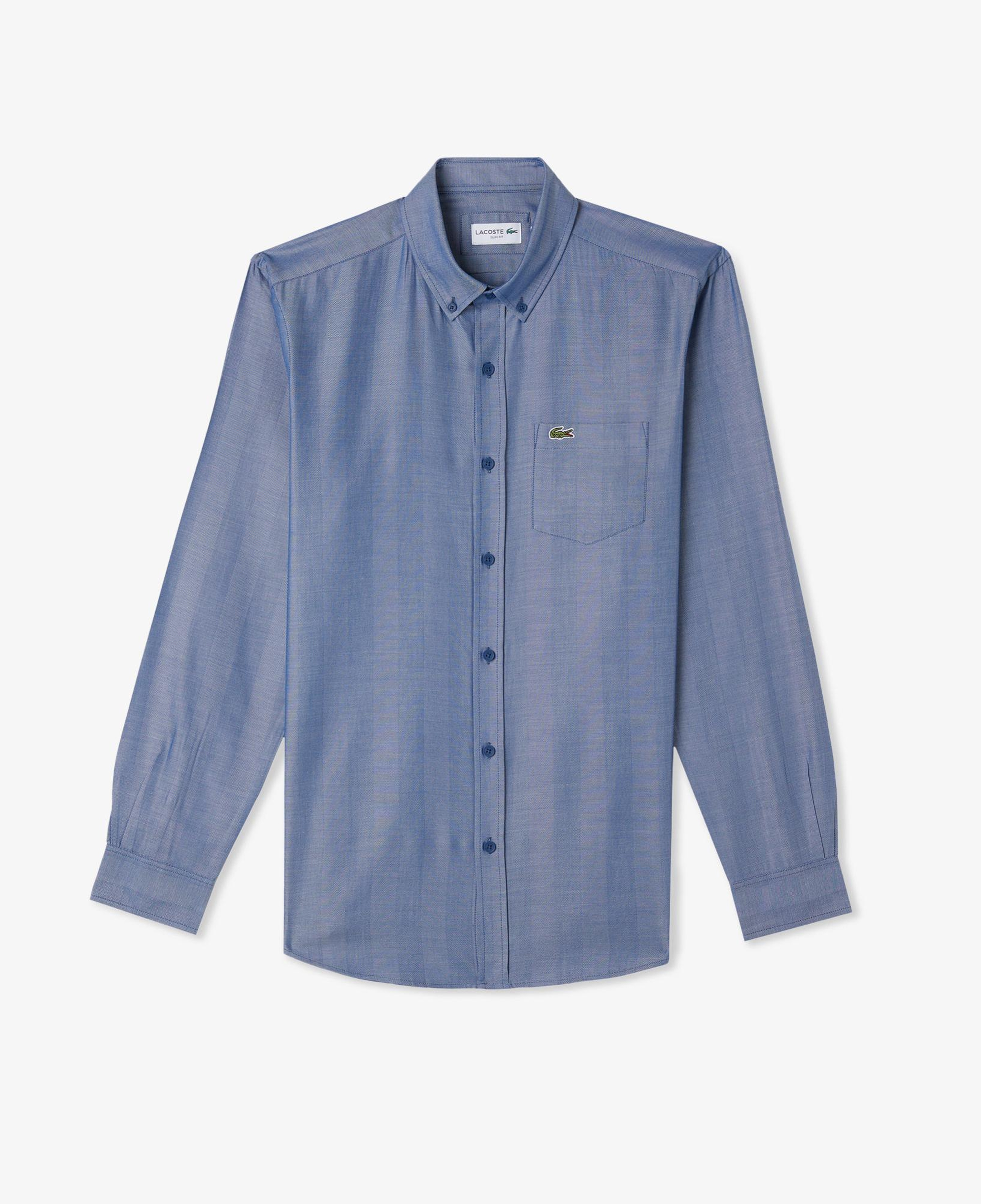 Erkek Slim Fit Düğmeli Yaka Koyu Mavi Gömlek