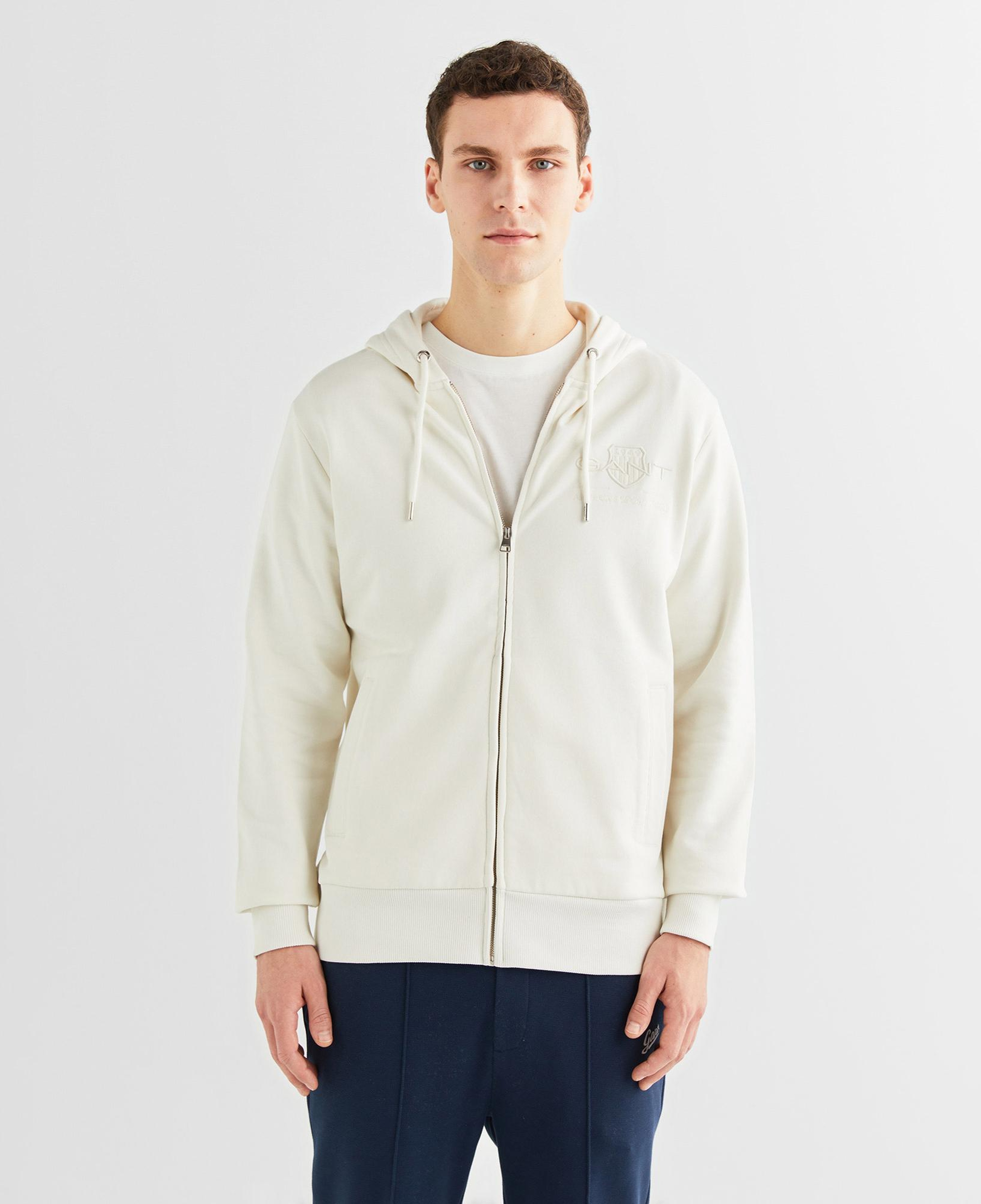 GANT Erkek Krem Regular Fit Kapüşonlu Logolu Sweatshirt