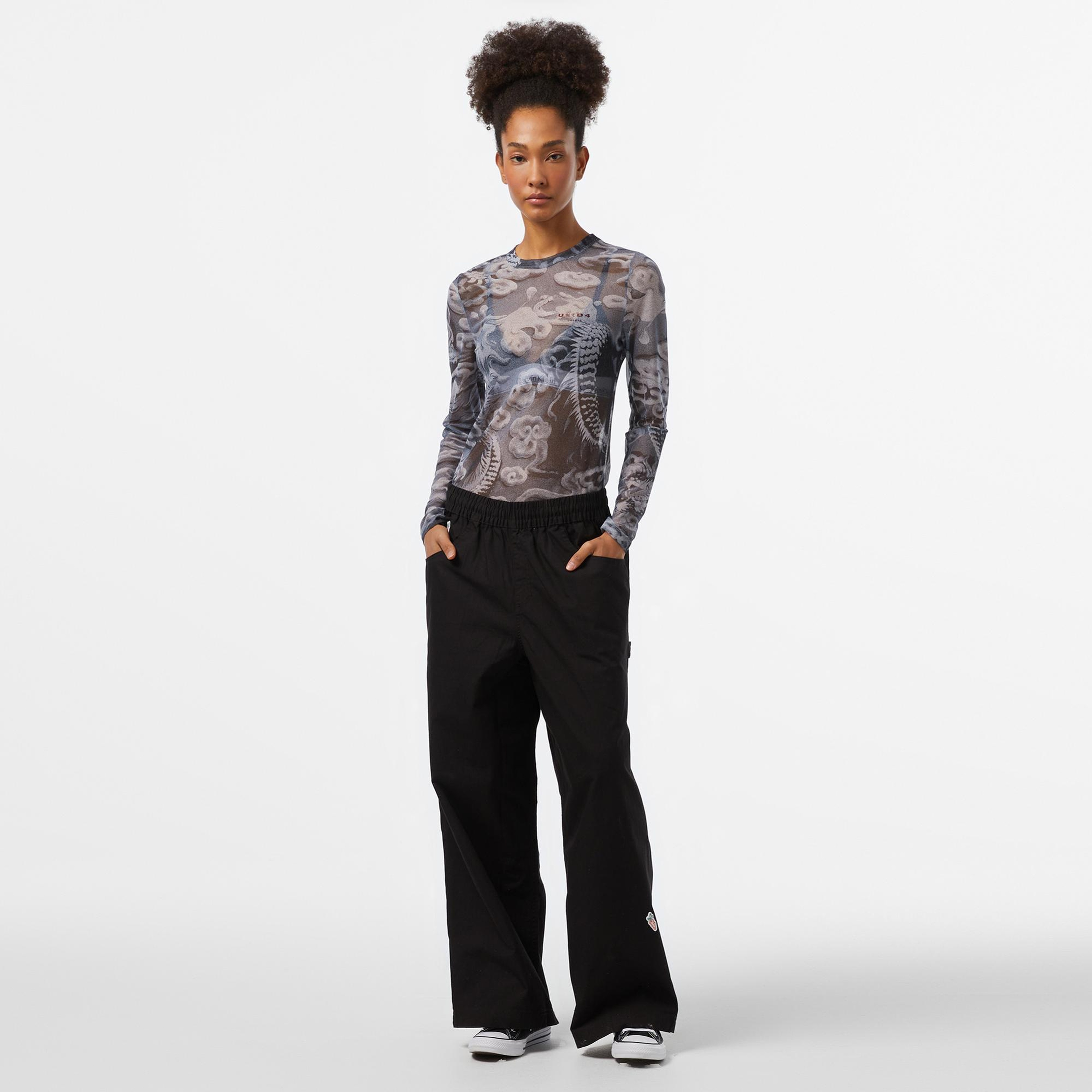 UNITED4 Kadın Beyaz Detaylı Siyah T-Shirt