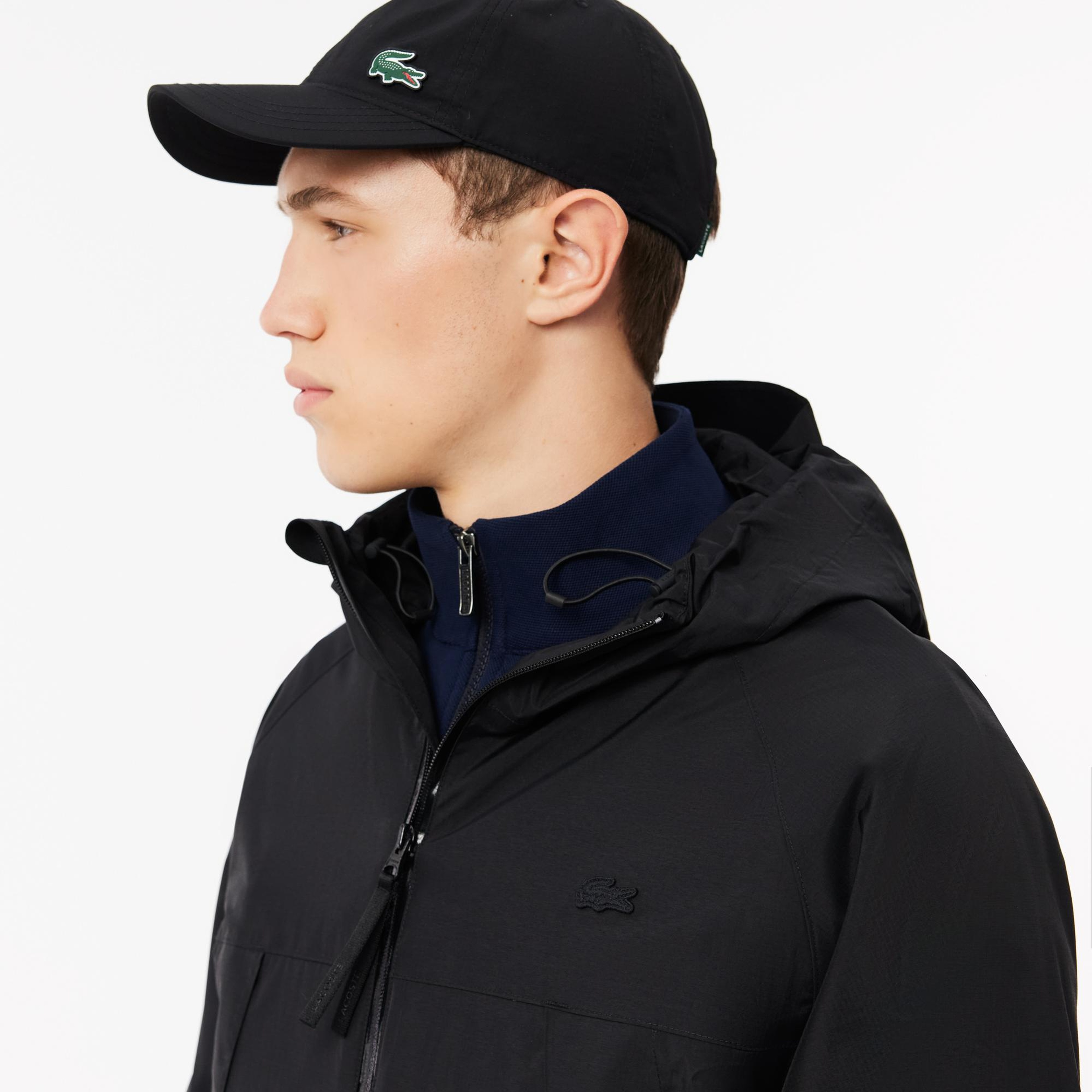 Erkek Regular Fit Kapüşonlu Siyah Yağmurluk