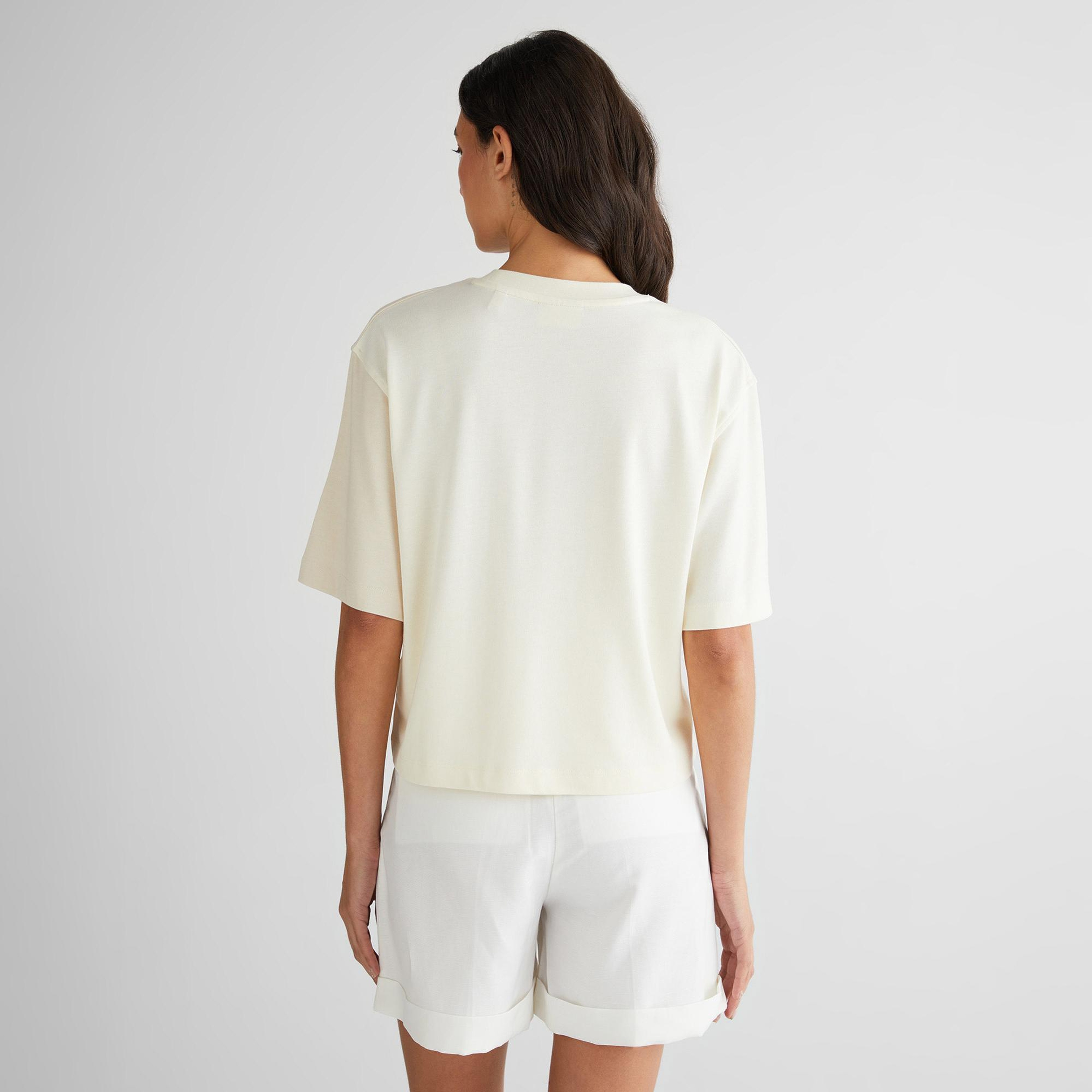 GANT Kadın Beyaz Bisiklet Yaka Renk Bloklu T-Shirt