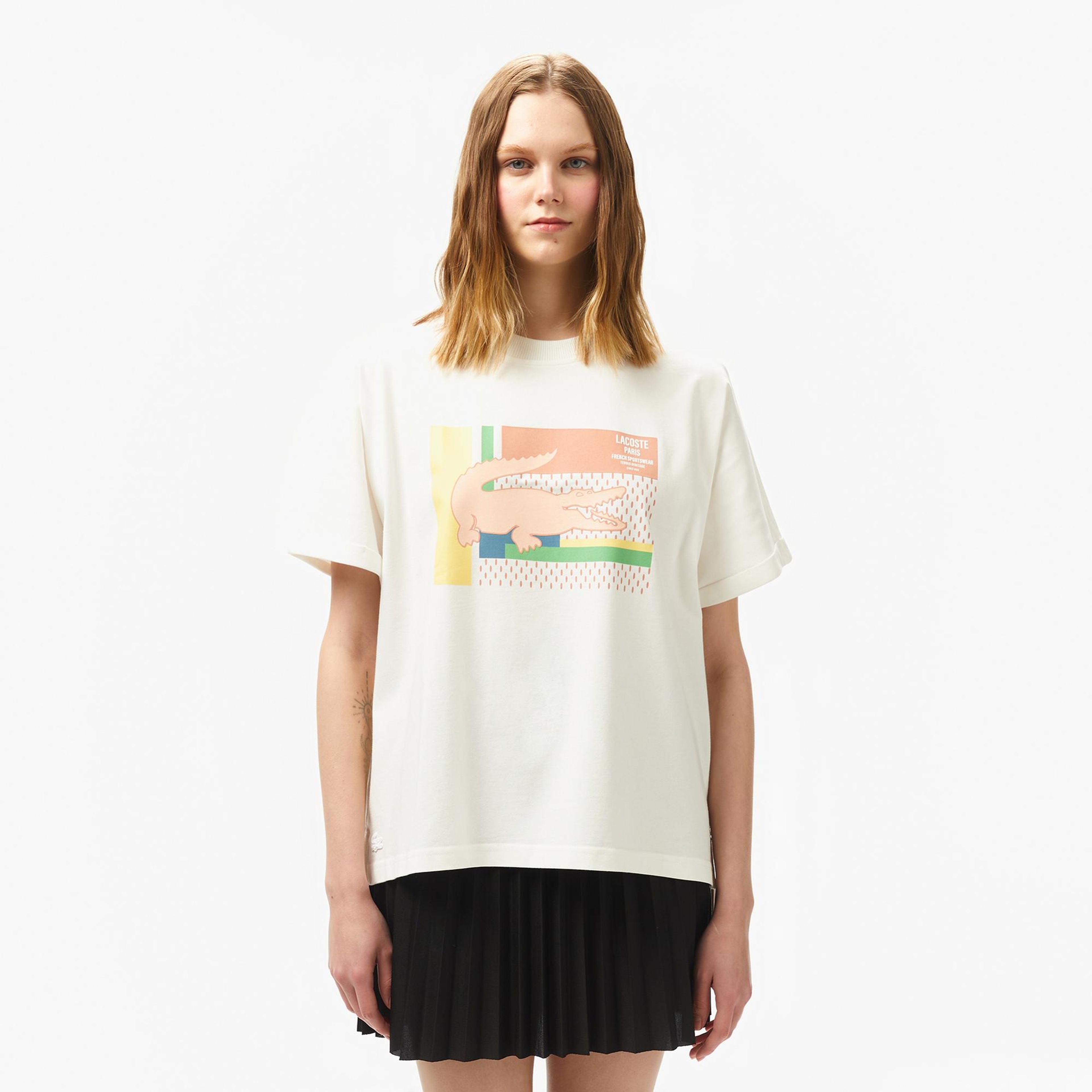 Lacoste Kadın V Yaka Beyaz T-Shirt