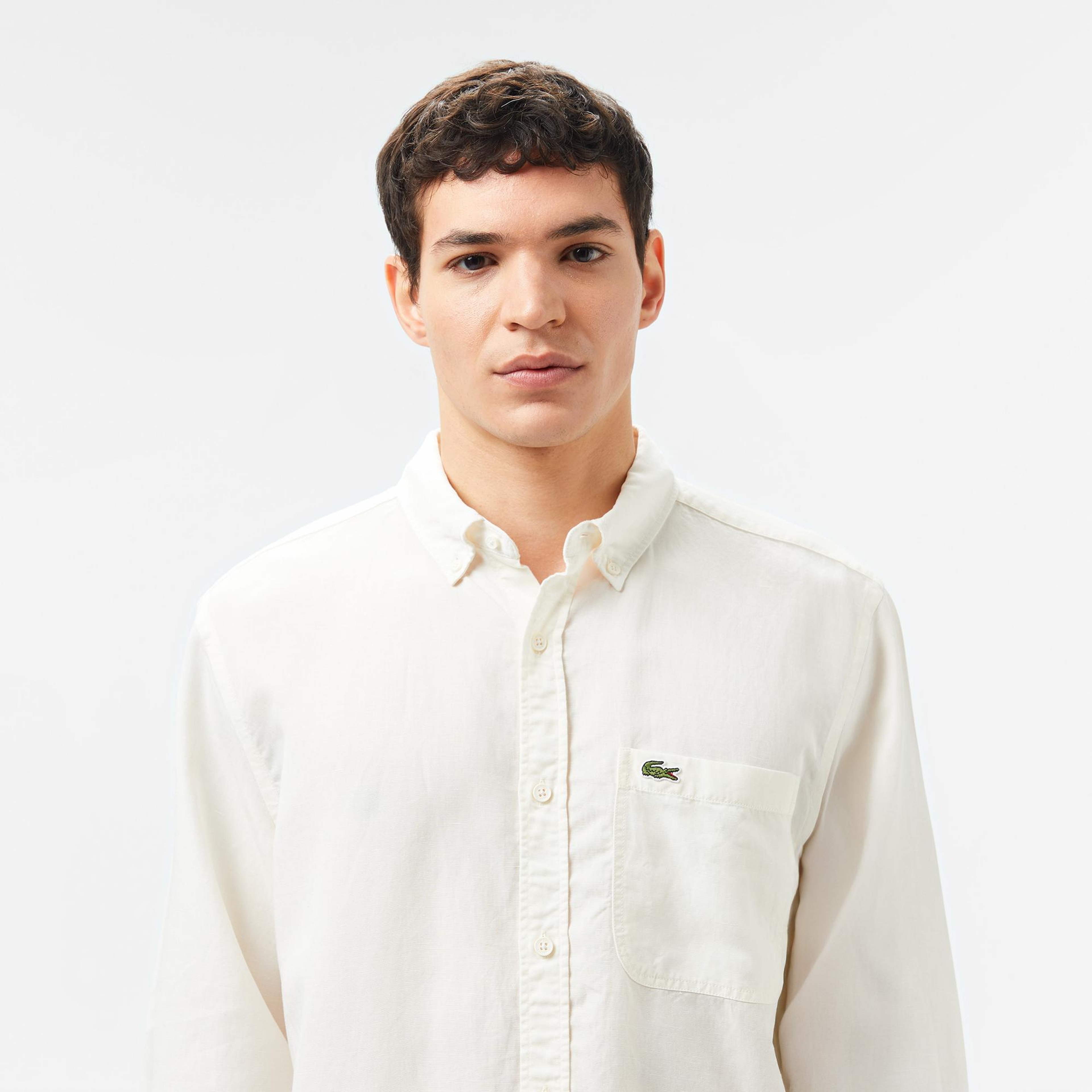 Lacoste Erkek Regular Fit Düğmeli Yaka Beyaz Gömlek