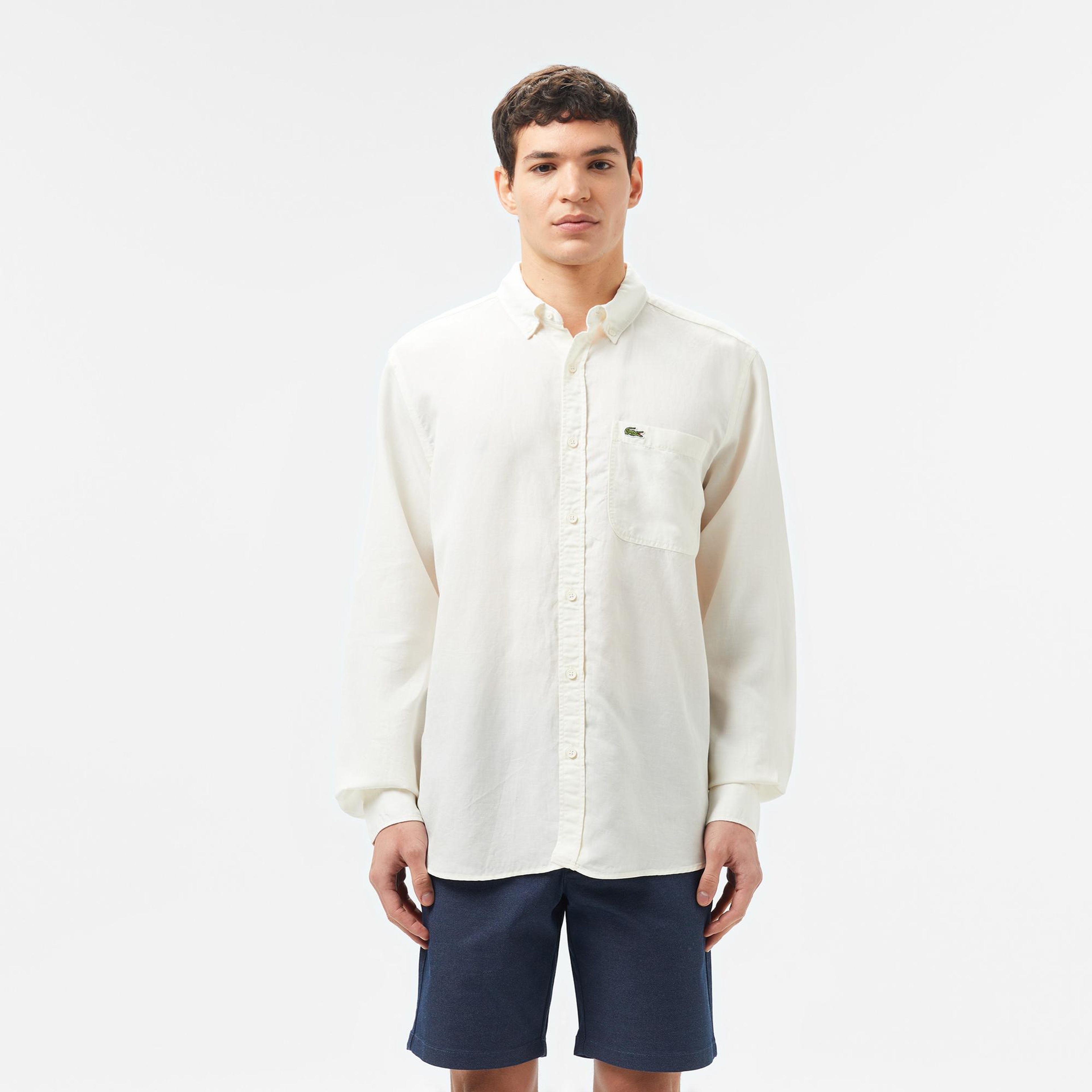Lacoste Erkek Regular Fit Düğmeli Yaka Beyaz Gömlek