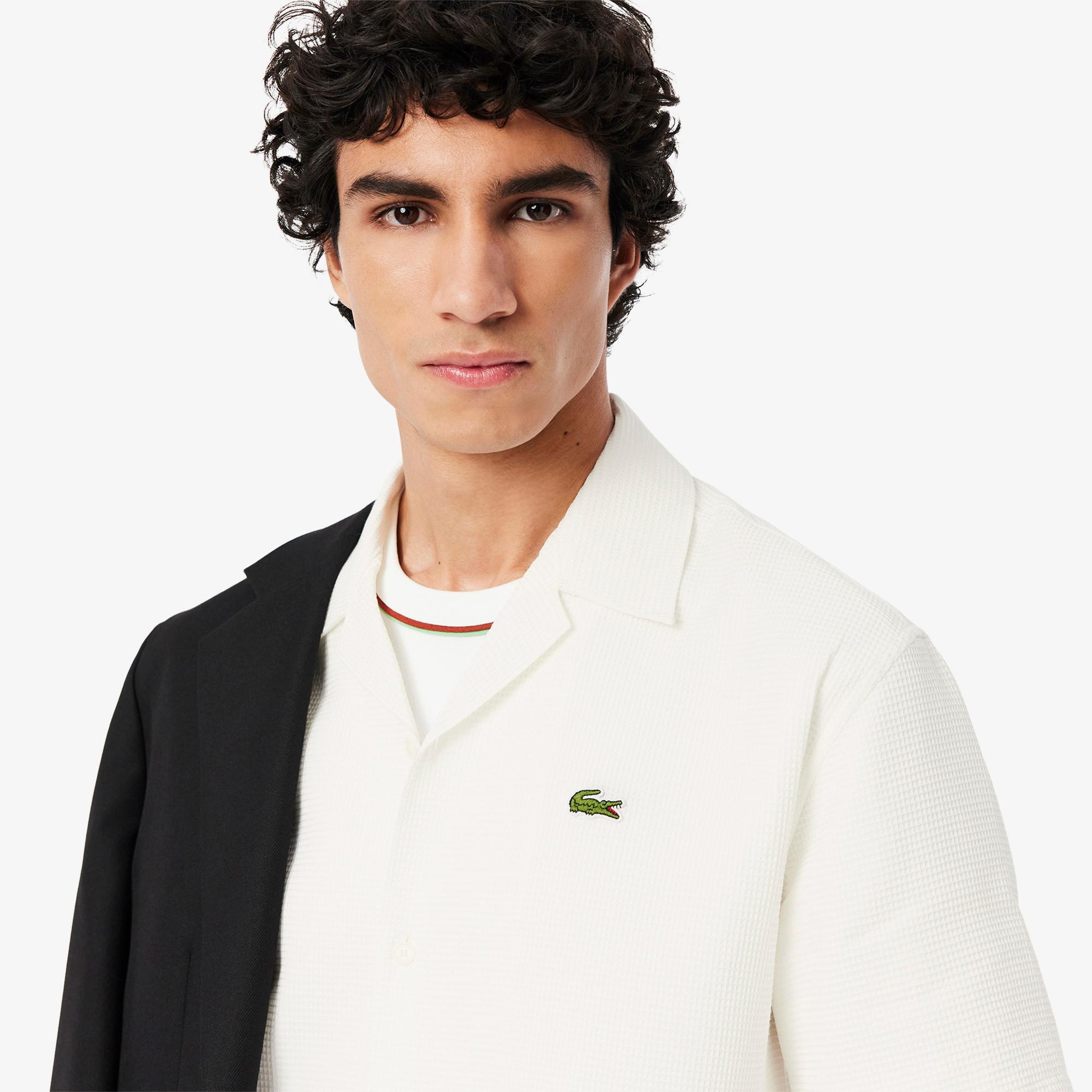 Lacoste Relaxed Fit Erkek Beyaz Kısa Kollu Gömlek