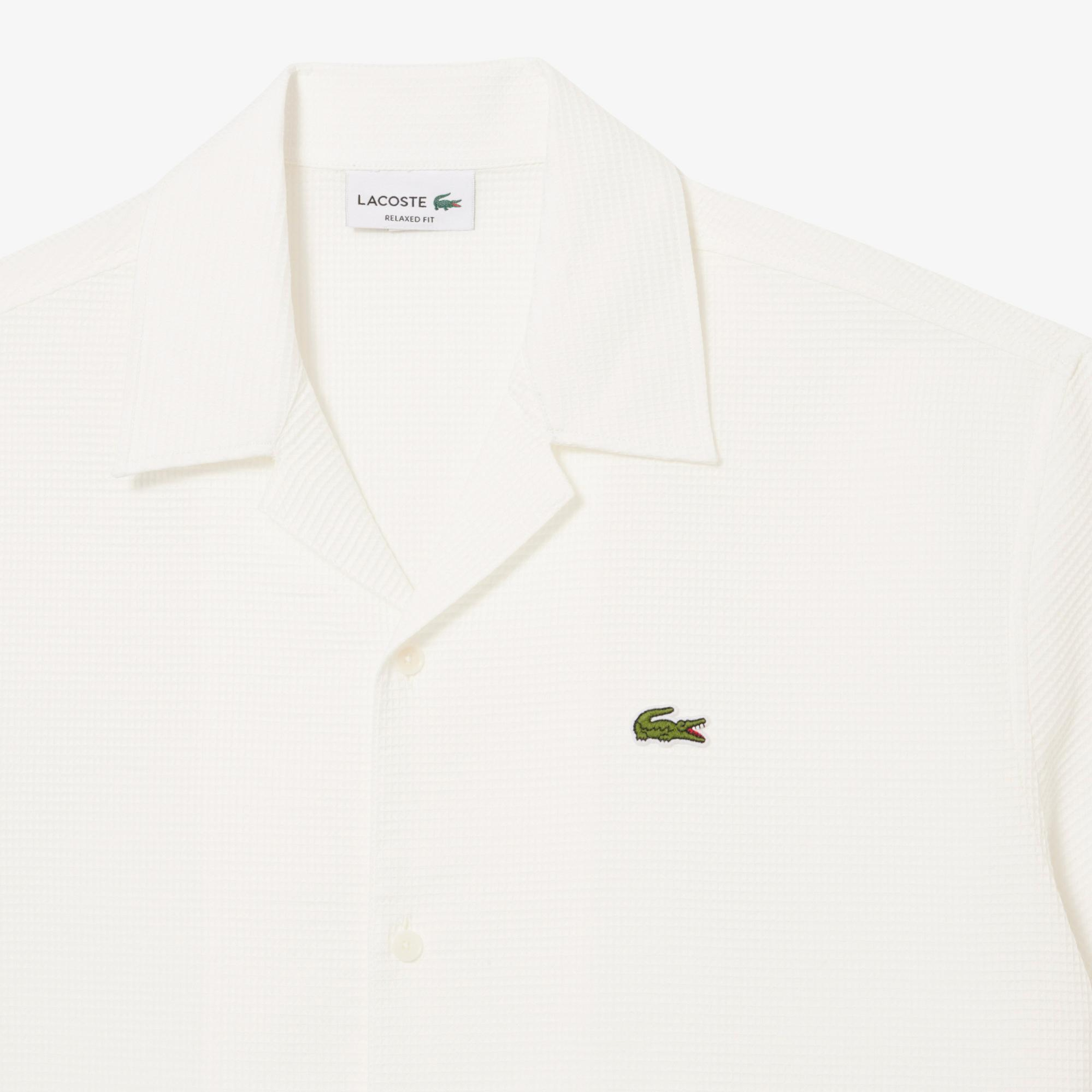 Lacoste Relaxed Fit Erkek Beyaz Kısa Kollu Gömlek