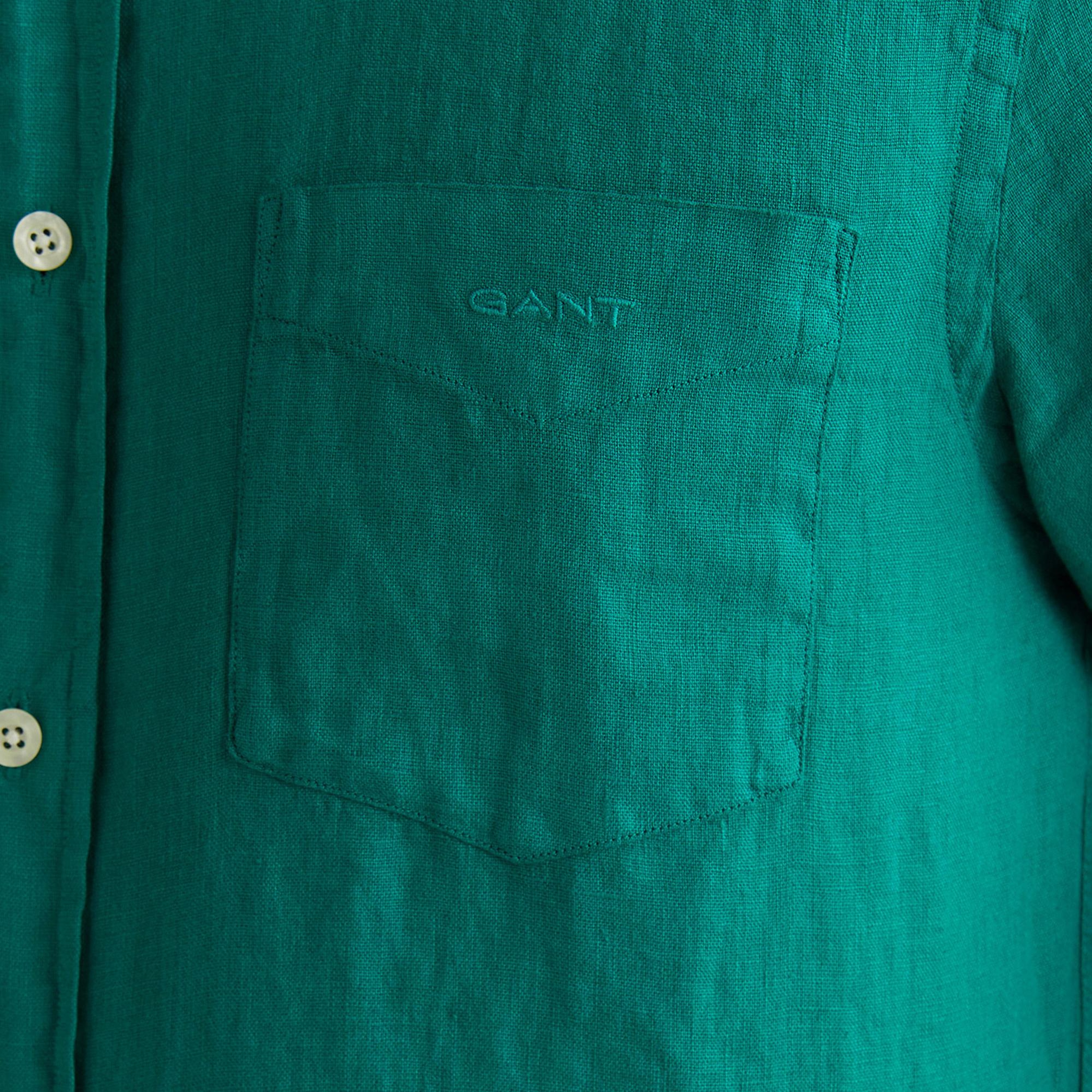 GANT Erkek Yeşil Regular Fit Düğmeli Yaka Keten Gömlek