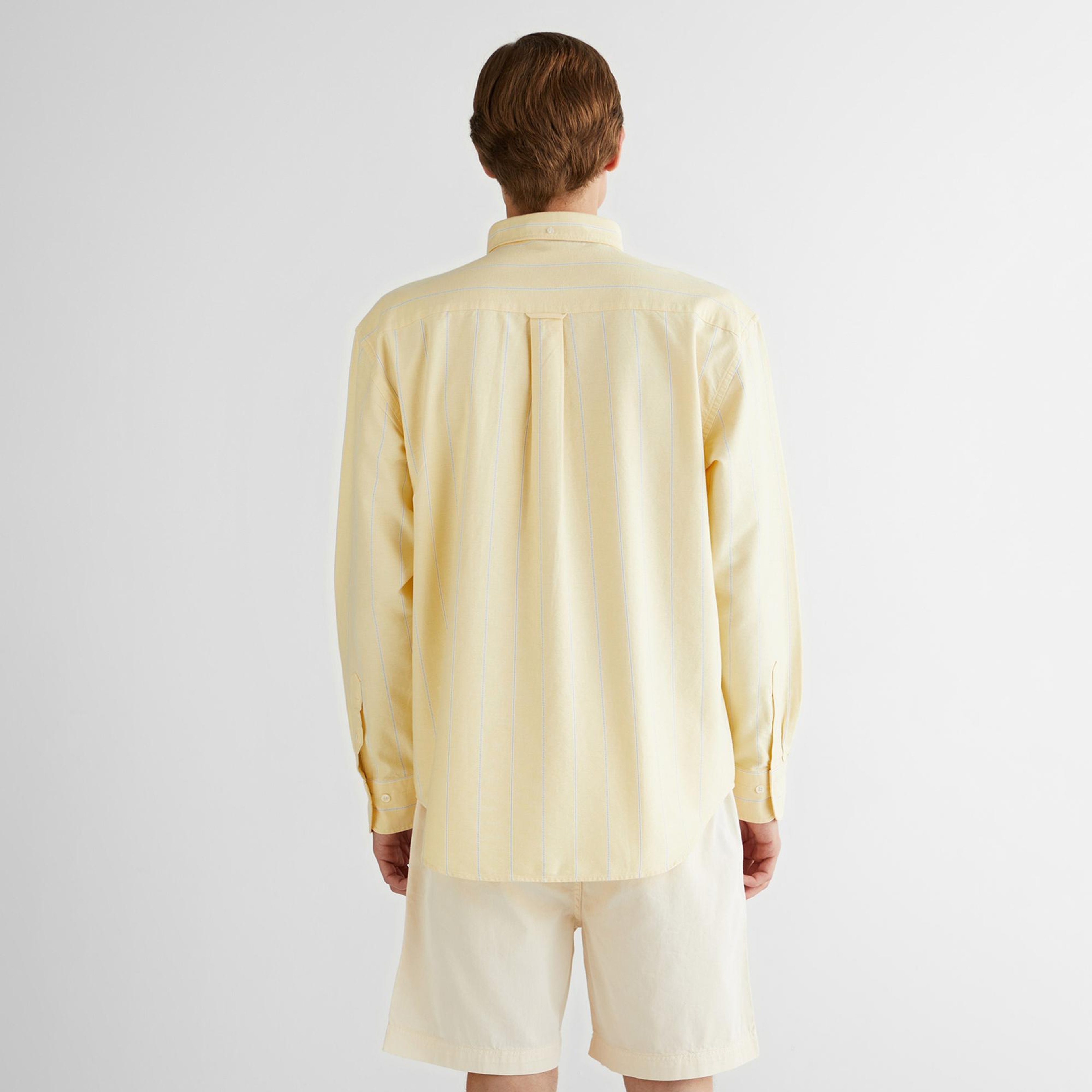 GANT Erkek Sarı Relaxed Fit Düğmeli Yaka Çizgili Gömlek