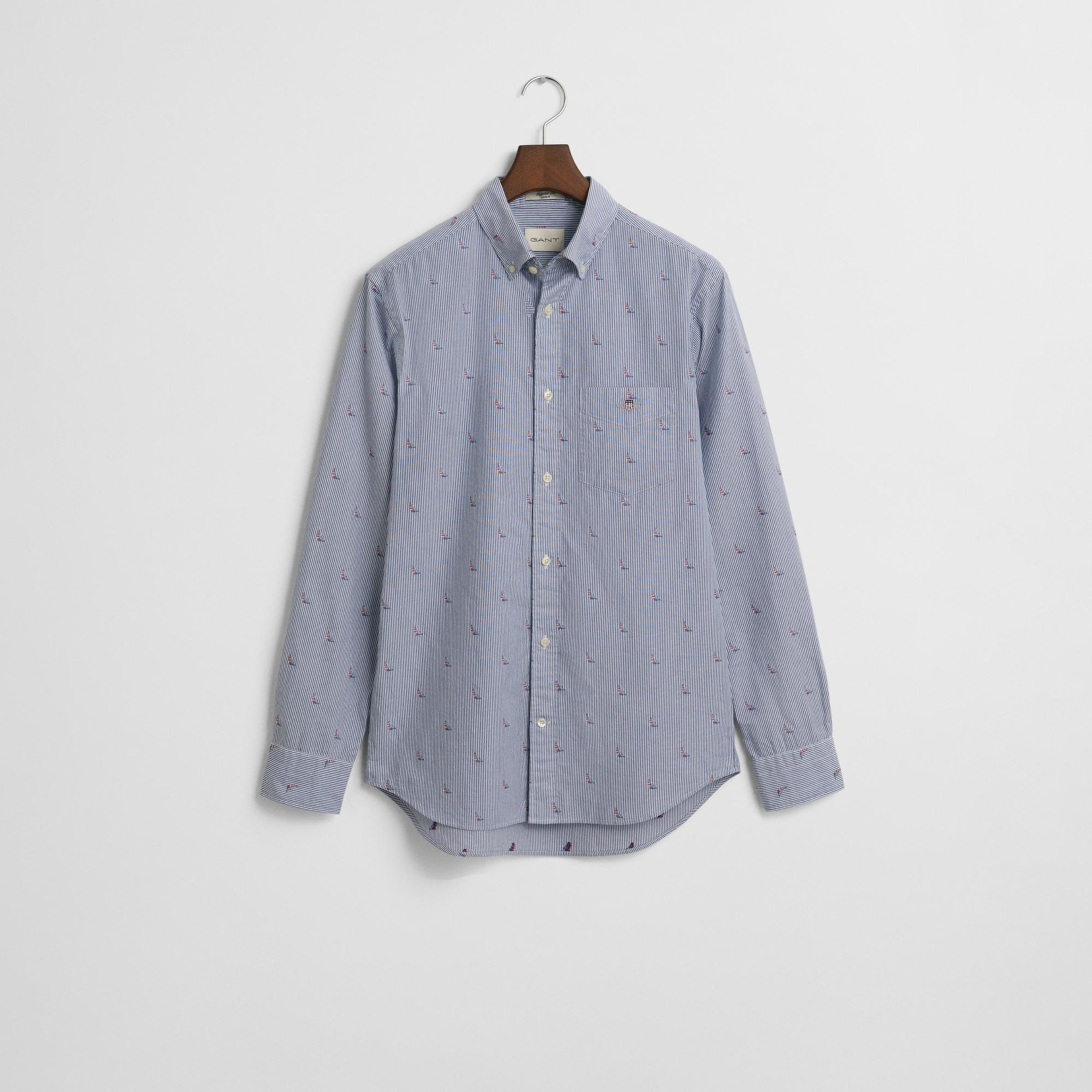 GANT Erkek Mavi Regular Fit Düğmeli Yaka Çizgili Gömlek