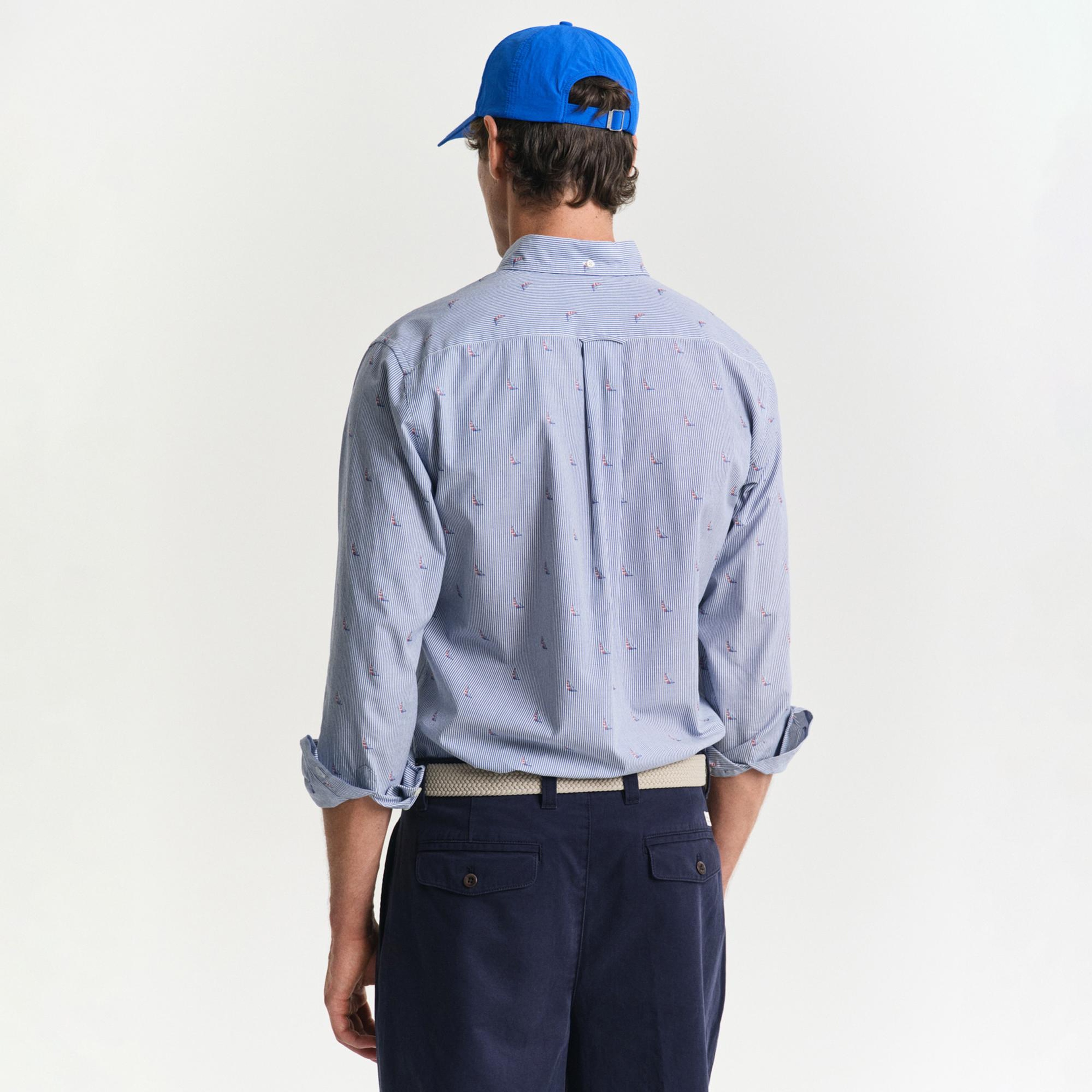 GANT Erkek Mavi Regular Fit Düğmeli Yaka Çizgili Gömlek