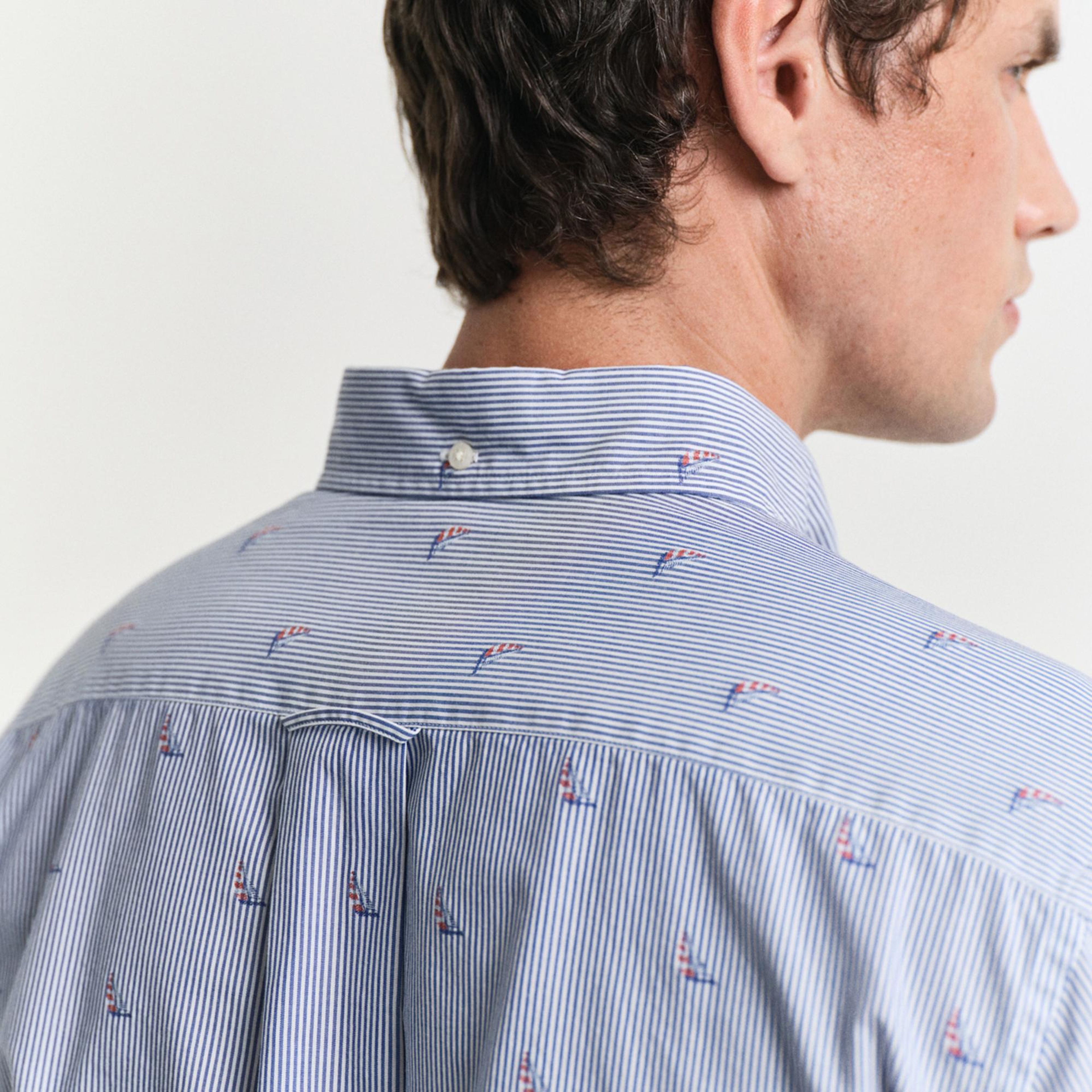 GANT Erkek Mavi Regular Fit Düğmeli Yaka Çizgili Gömlek