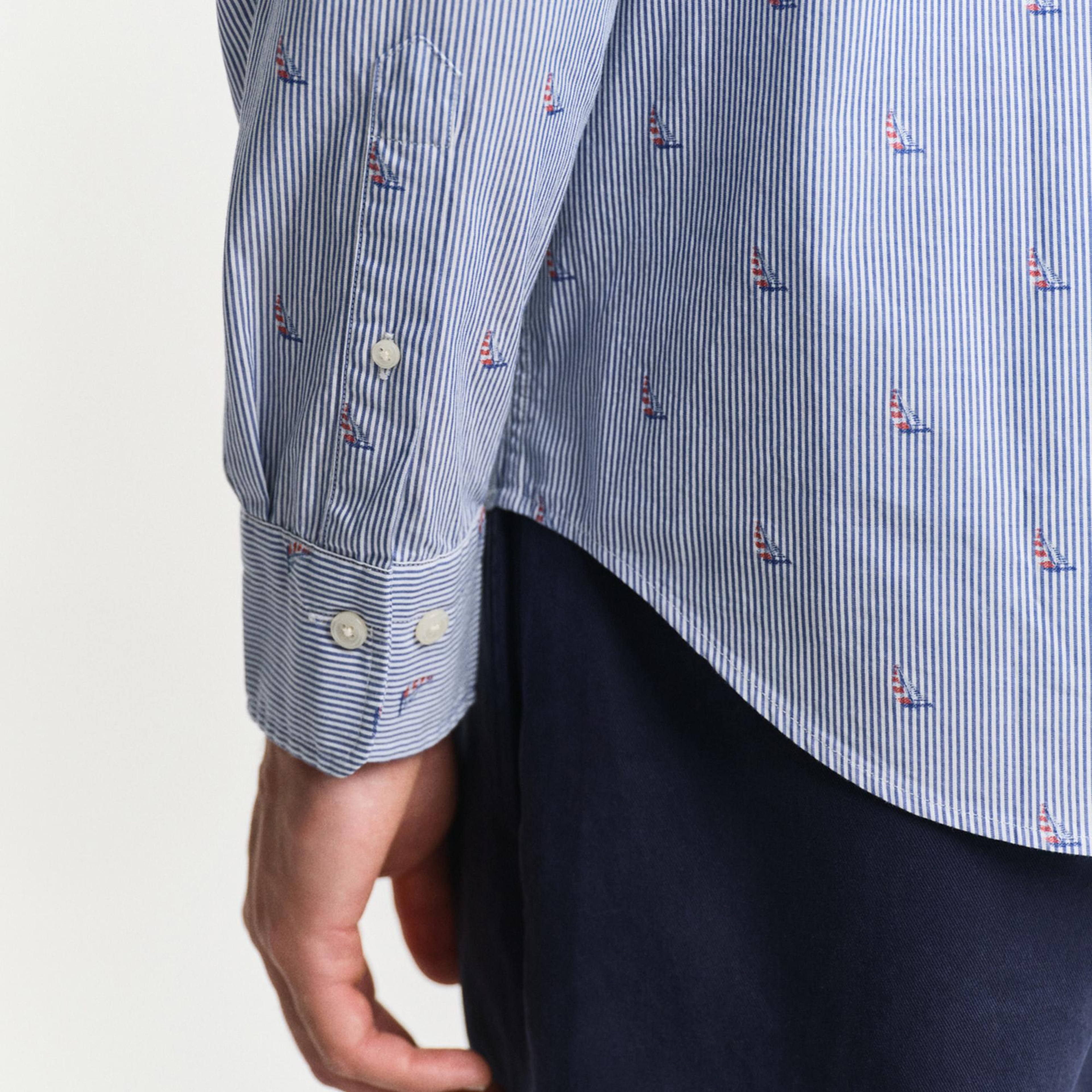 GANT Erkek Mavi Regular Fit Düğmeli Yaka Çizgili Gömlek