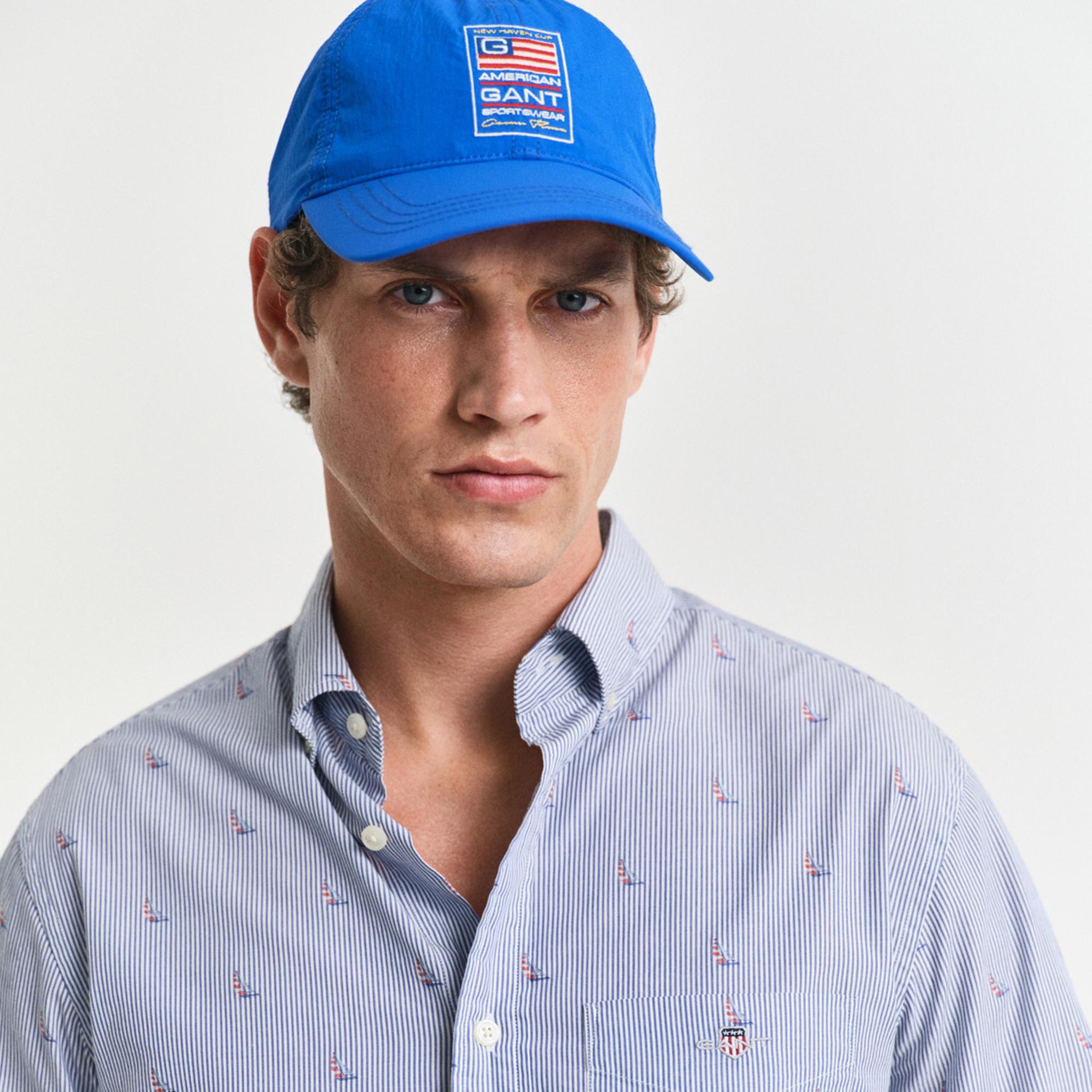 GANT Erkek Mavi Regular Fit Düğmeli Yaka Çizgili Gömlek