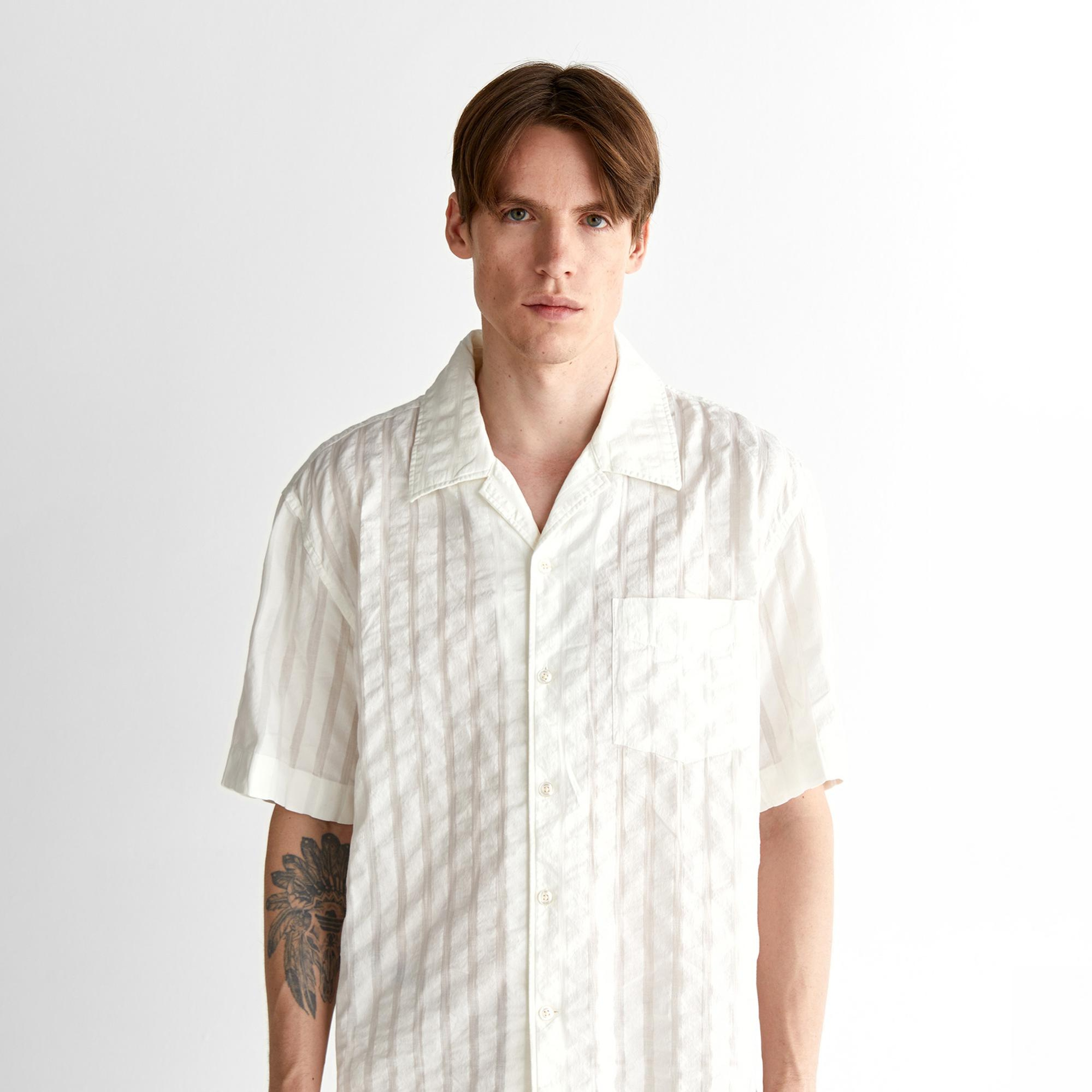 GANT Erkek Krem Relaxed Fit Klasik Yaka Çizgili Gömlek