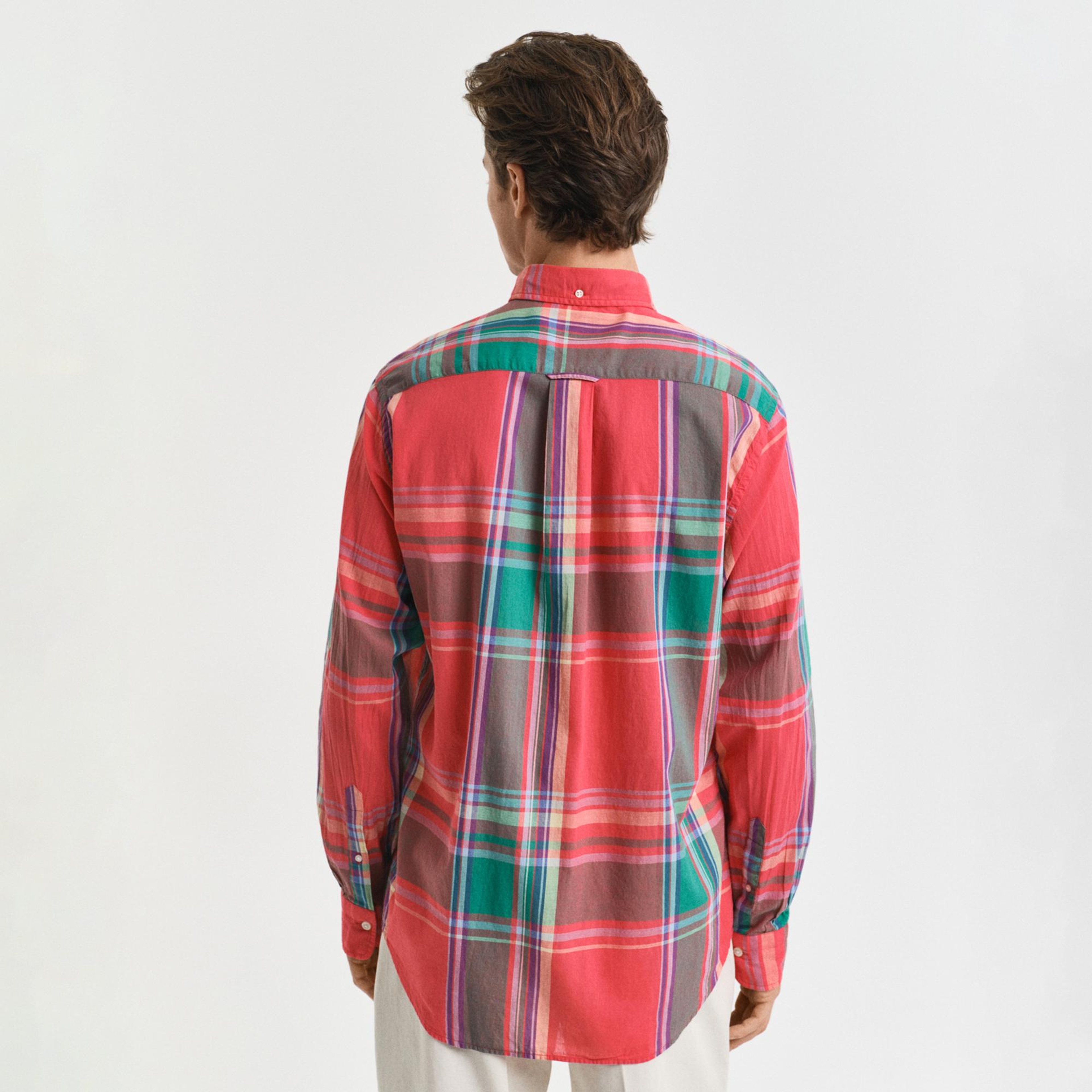 GANT Erkek Kırmızı Regular Fit Düğmeli Yaka Kareli Gömlek