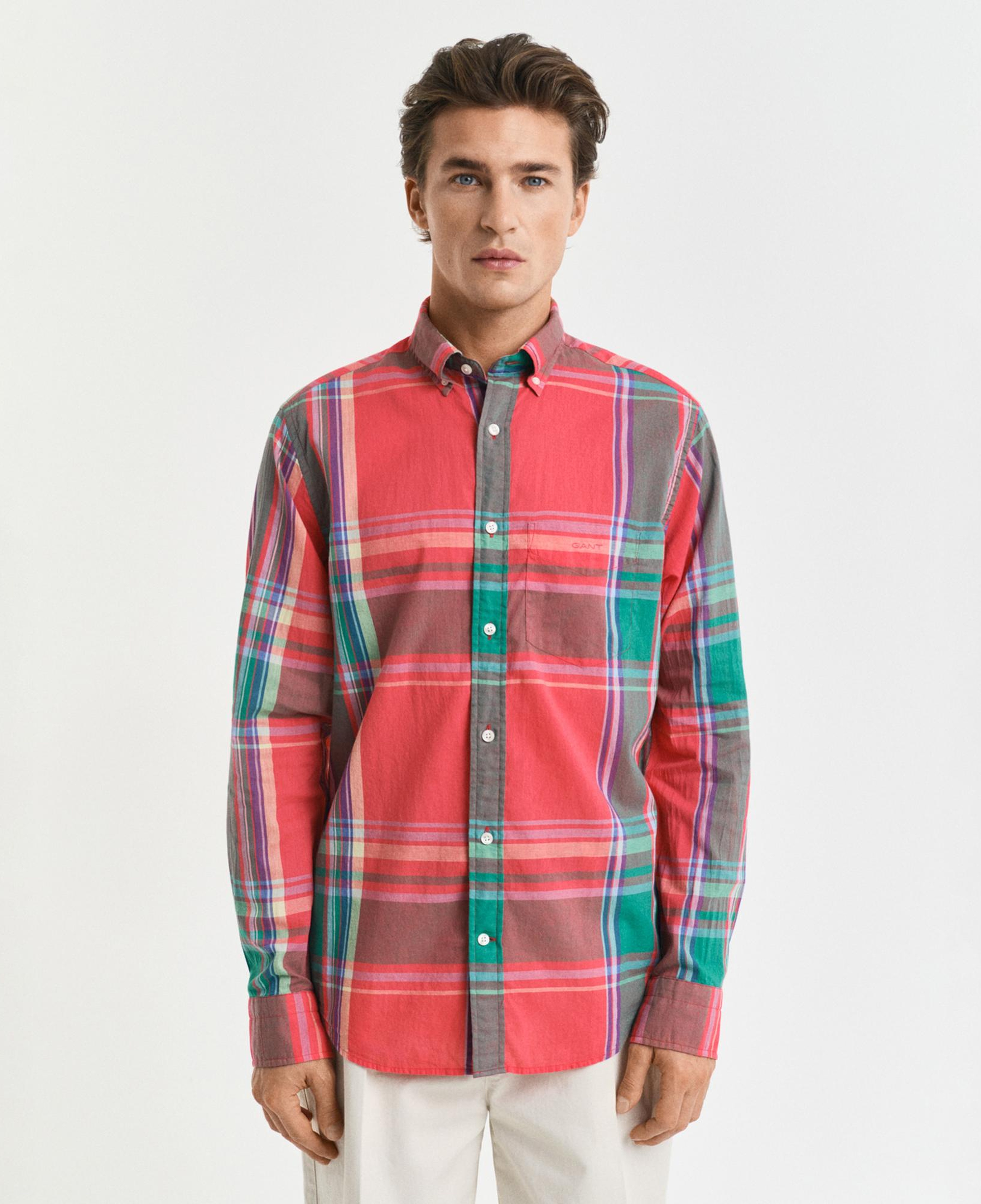 GANT Erkek Kırmızı Regular Fit Düğmeli Yaka Kareli Gömlek