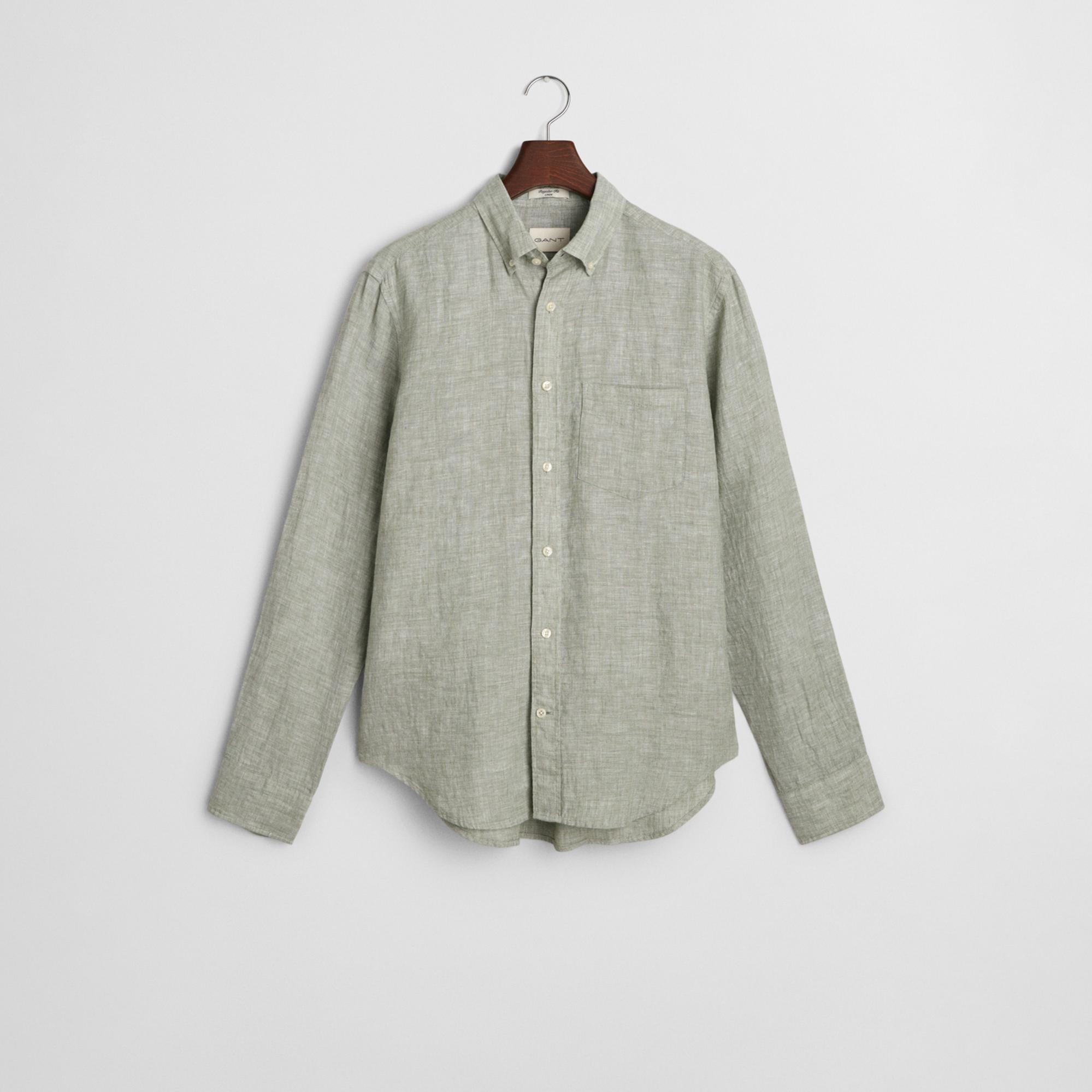 GANT Erkek Yeşil Regular Fit Düğmeli Yaka Keten Gömlek
