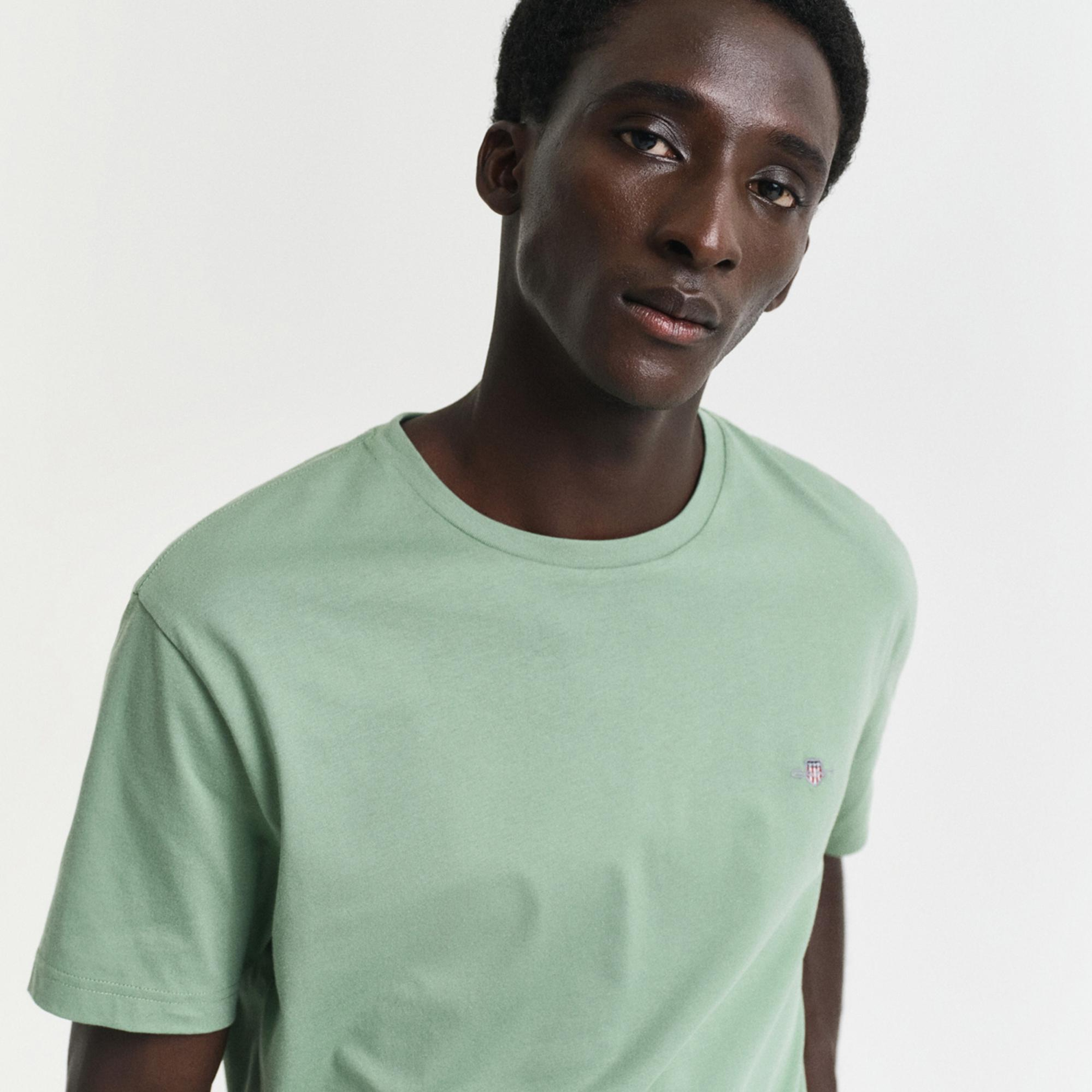 GANT Erkek Yeşil Regular Fit Bisiklet Yaka T-Shirt