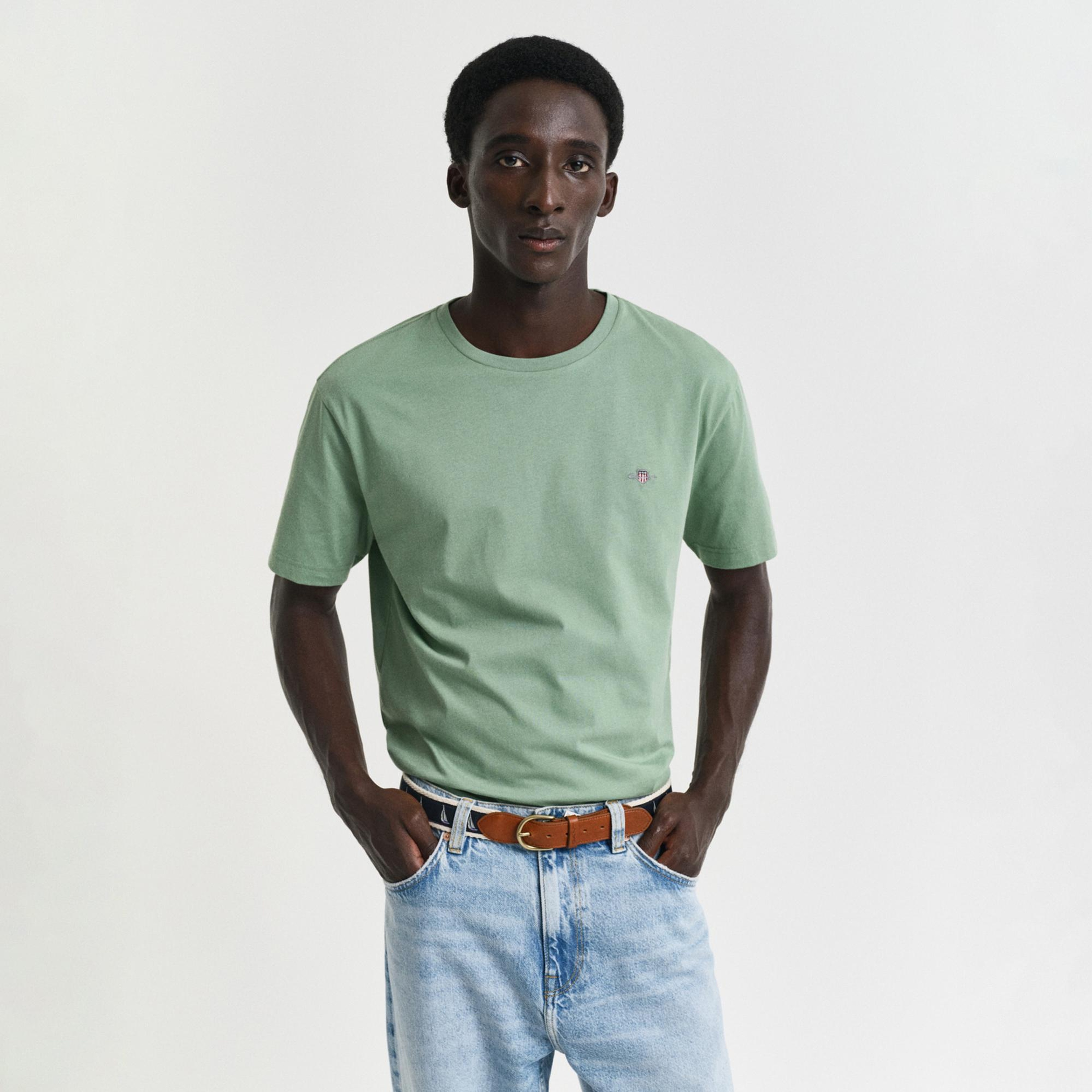 GANT Erkek Yeşil Regular Fit Bisiklet Yaka T-Shirt