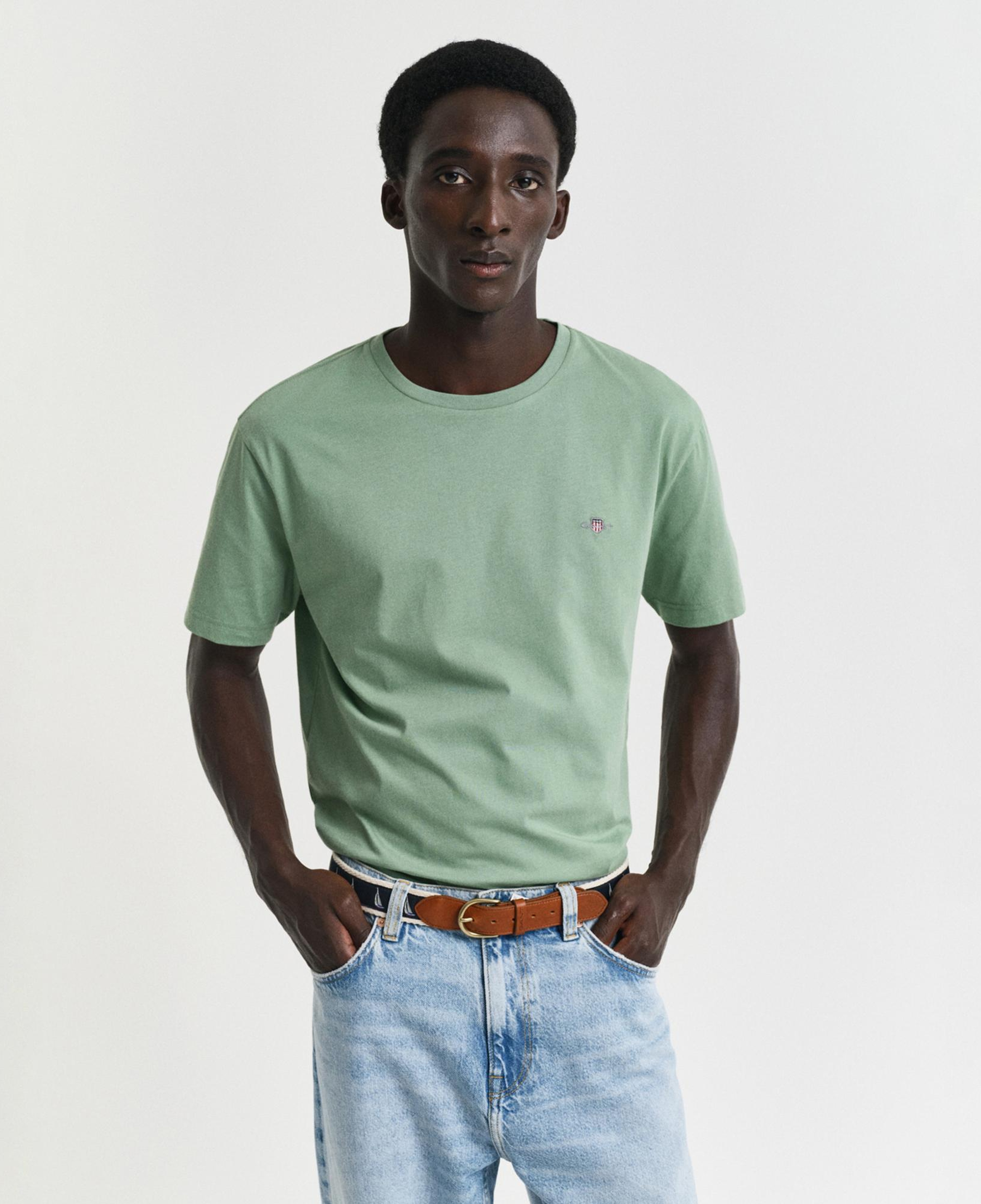 GANT Erkek Yeşil Regular Fit Bisiklet Yaka T-Shirt