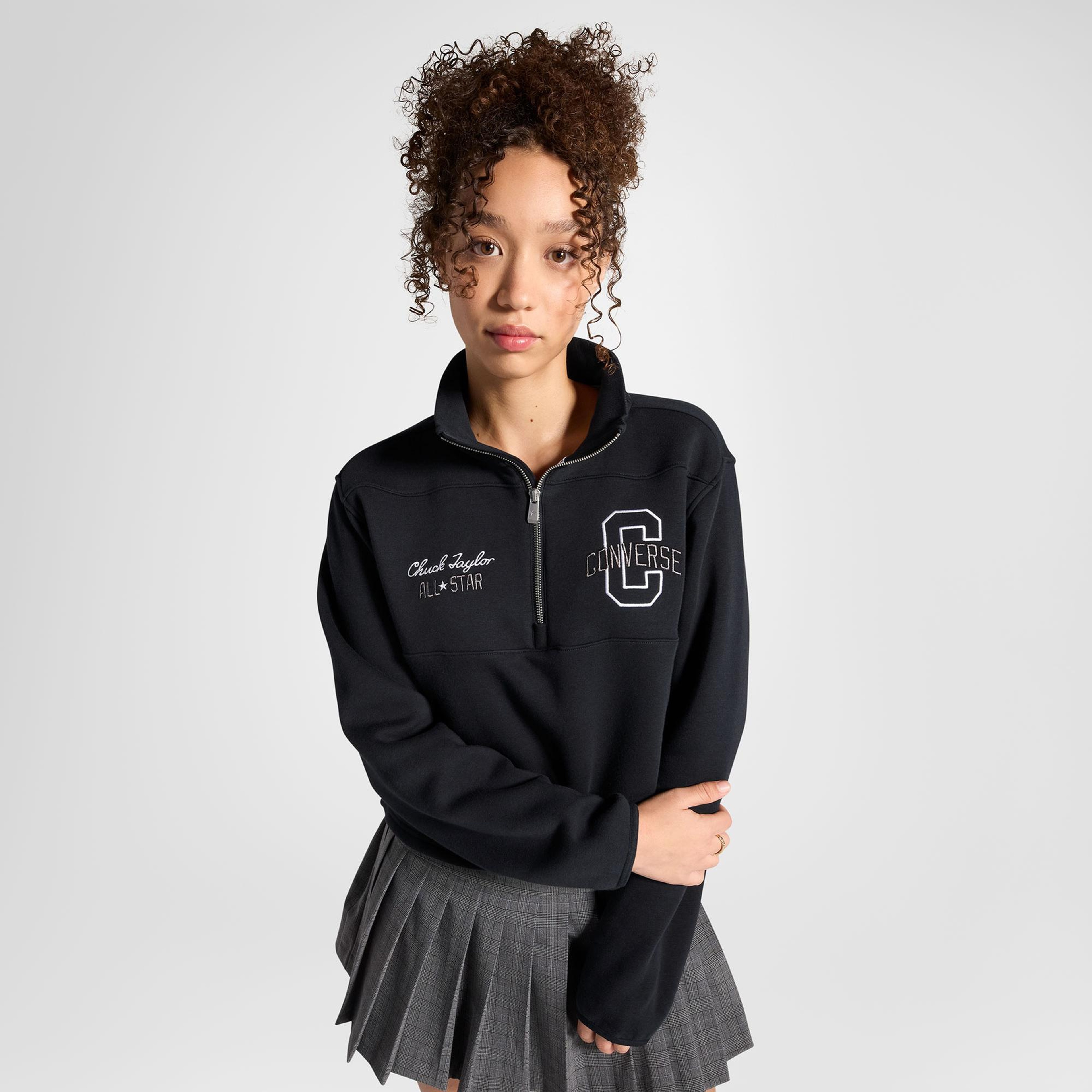 Converse Kadın Yarım Fermuarlı Siyah Sweatshirt