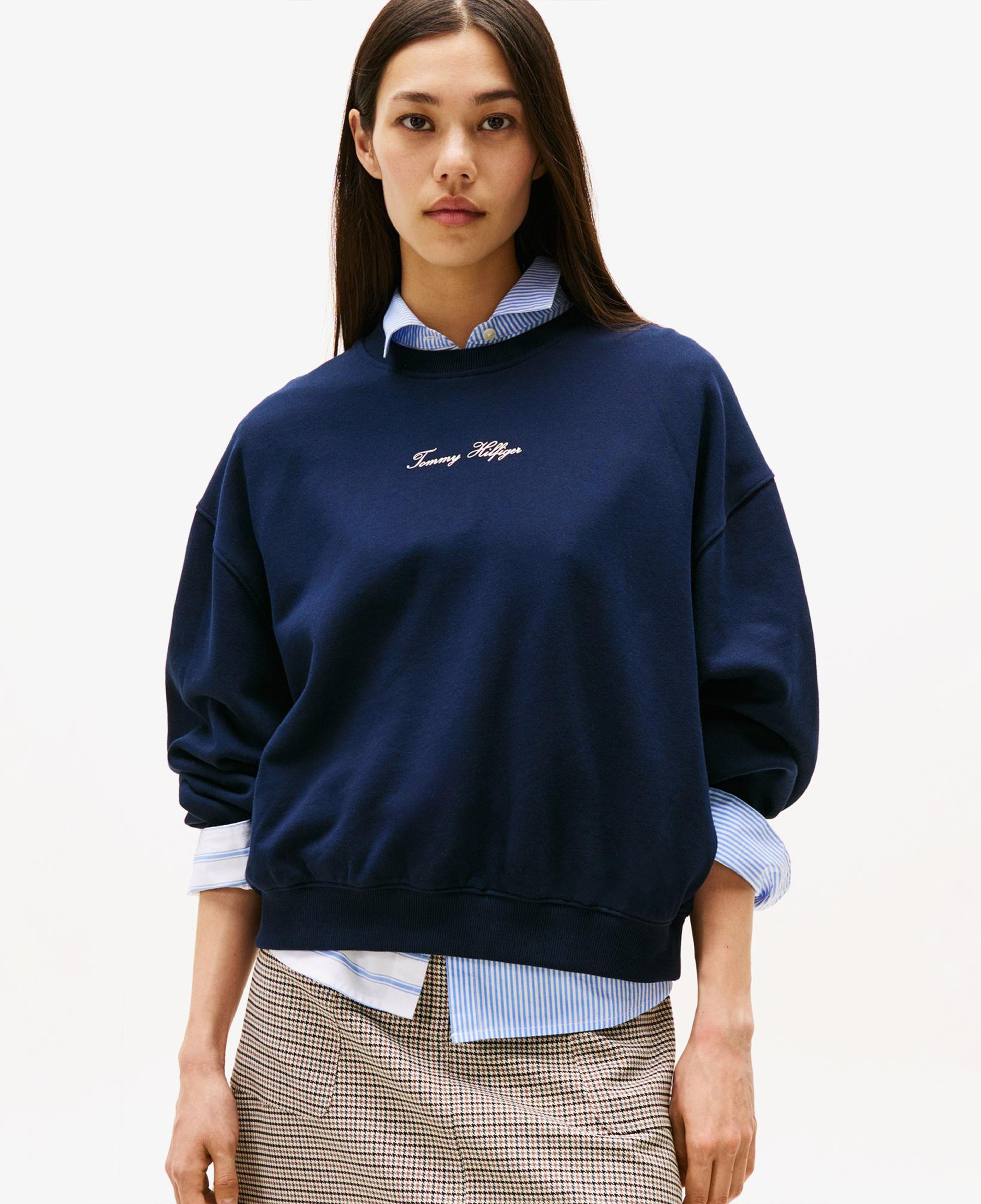 Tommy Hilfiger Classic Script Terry Kadın Lacivert Sweatshirt